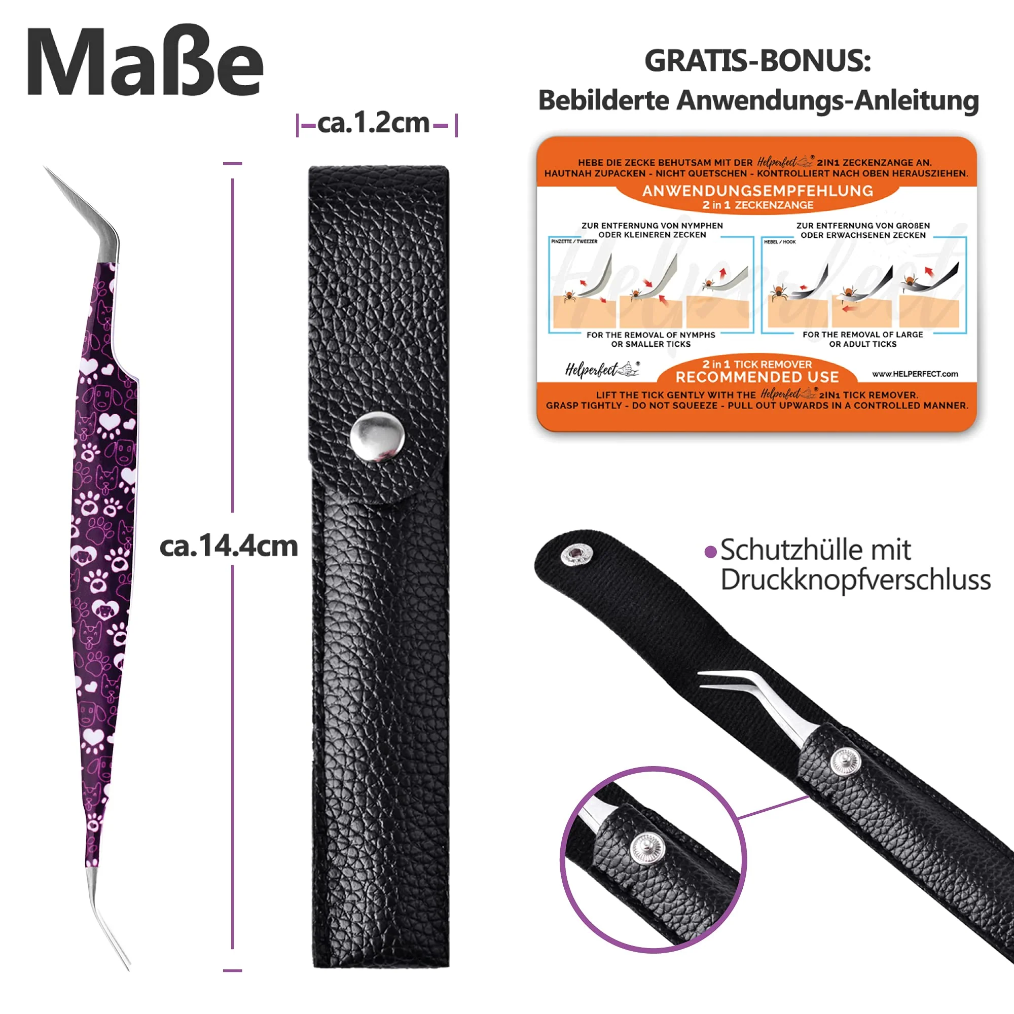 2-in-1 Profi Zeckenzange - für Hunde und Katzen - Violett - Image 5