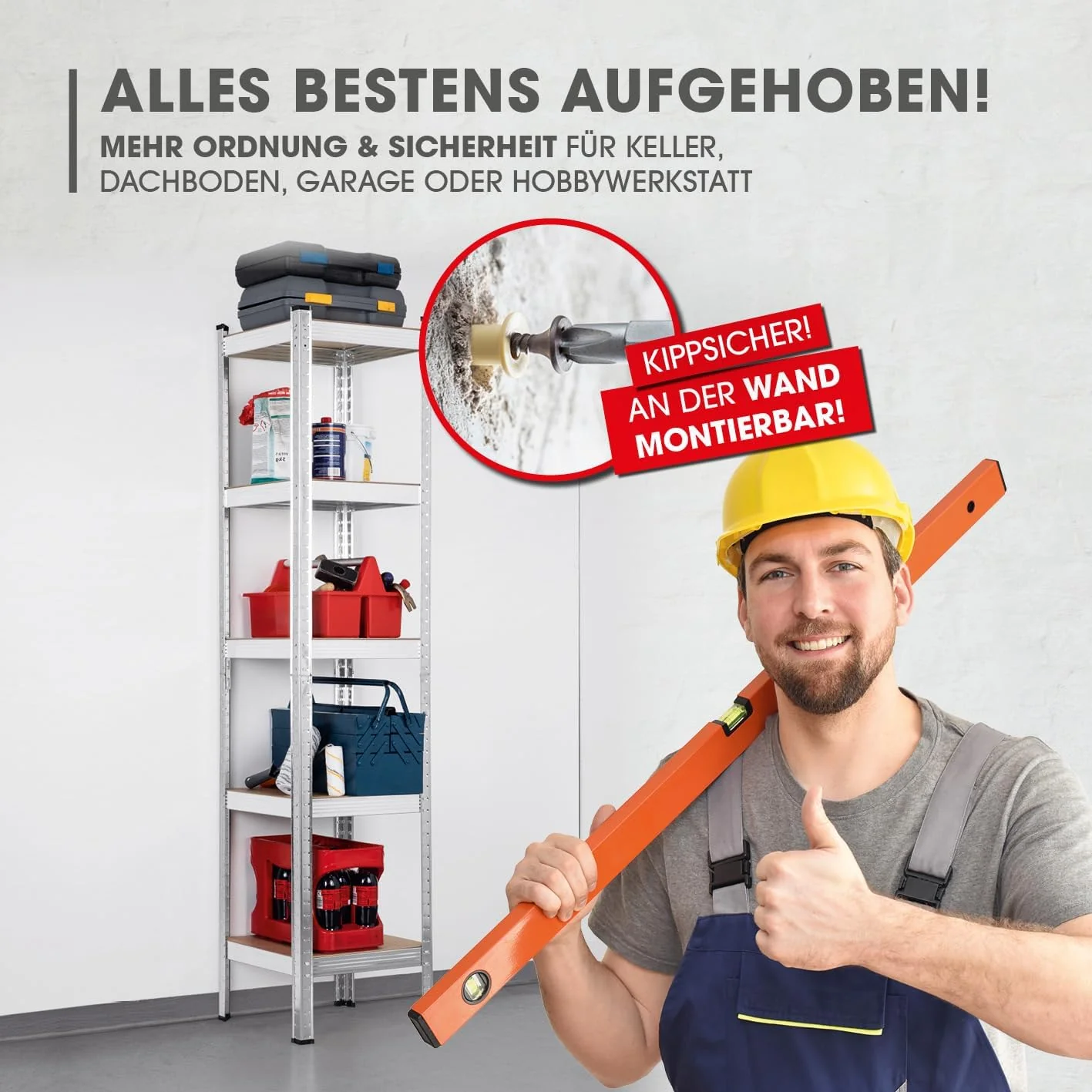 2 in 1 Schwerlastregal & Werkbank Bis zu 175 kg Tragkraft je Regalboden - Image 4