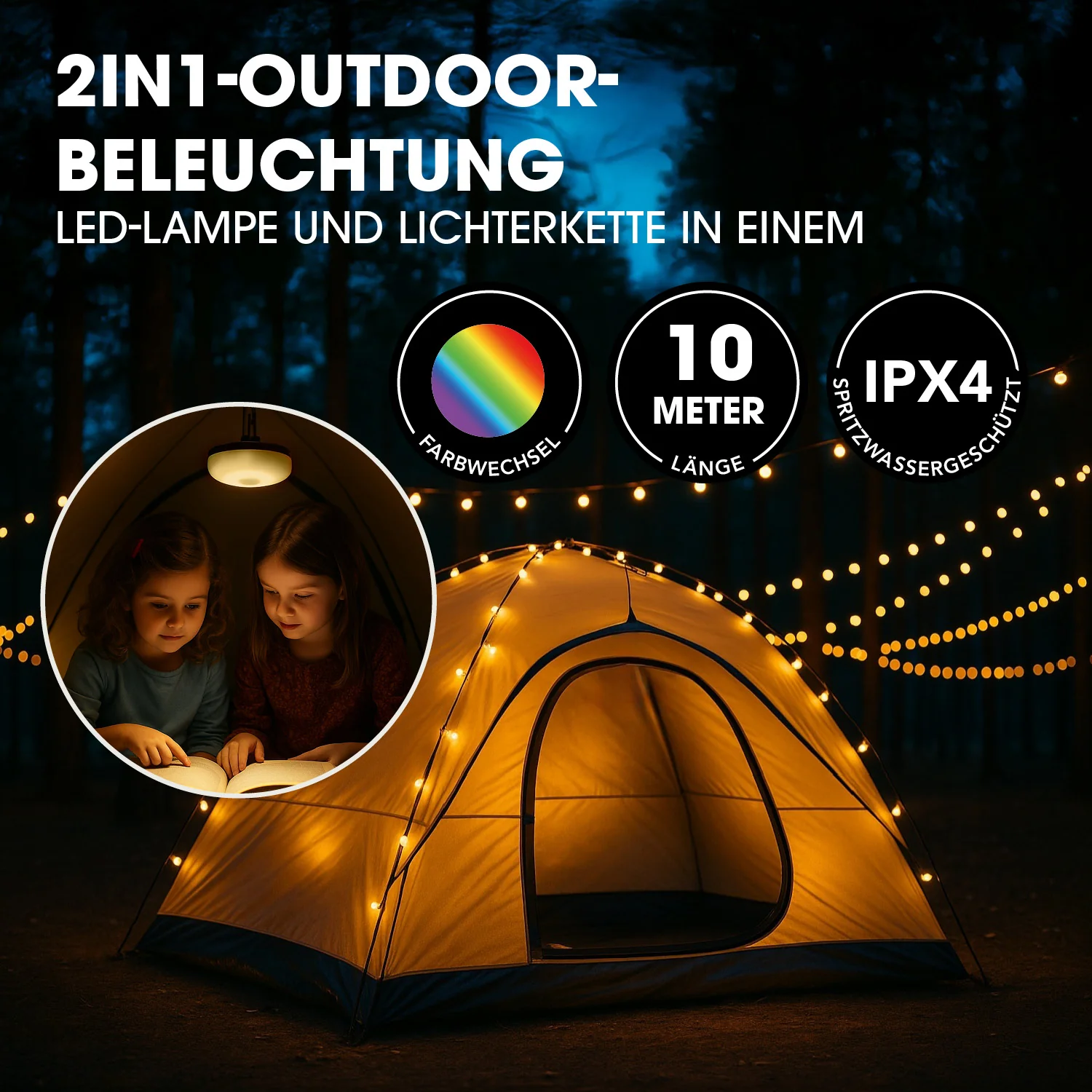 2in1-Outdoor-Beleuchtung - Lampe & Lichterkette in einem - Image 2