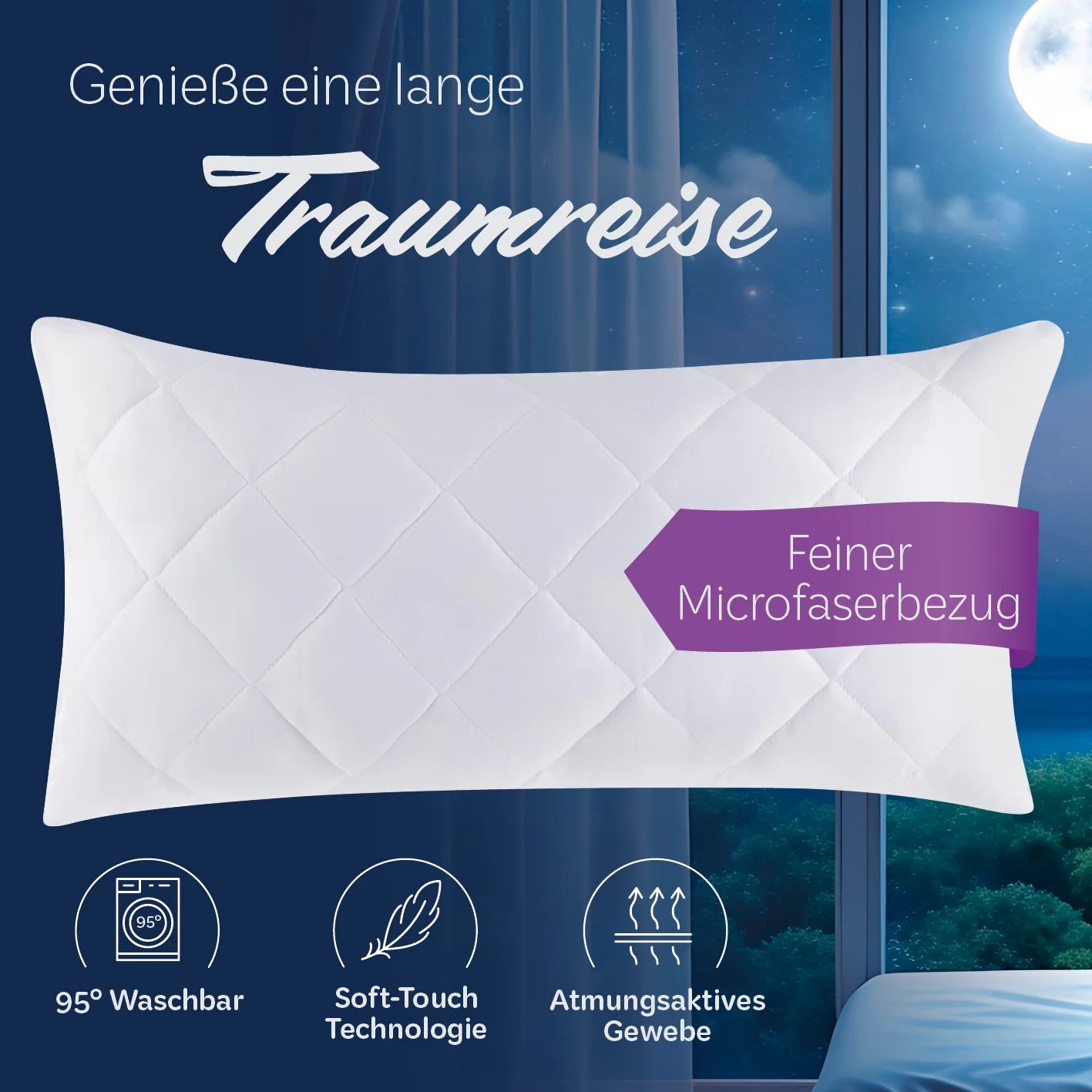 Microfaser Kopfkissen - Gesteppt - 40 x 80 cm - Weiß - Image 2