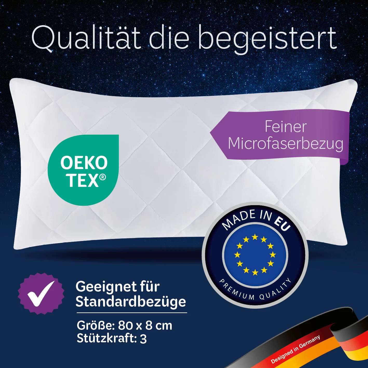 Microfaser Kopfkissen - Gesteppt - 40 x 80 cm - Weiß - Image 5
