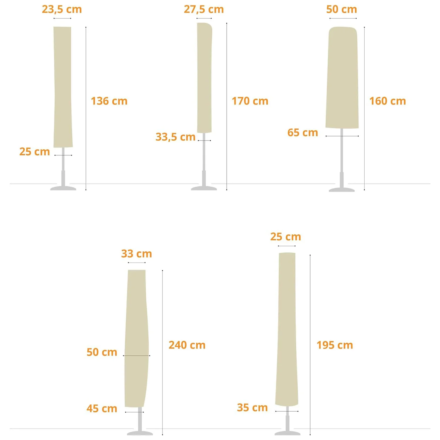 Abdeckung Schutzhülle für Sonnenschirm - 195 x 25/35 cm - Beige - Image 6