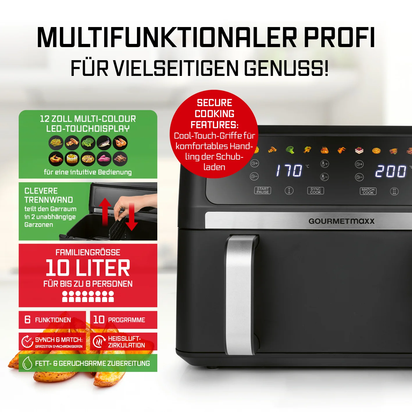 AirGenius Vario-Kammer-Heißluftfritteuse - 10 Liter (2 x 5 Liter) - Image 3