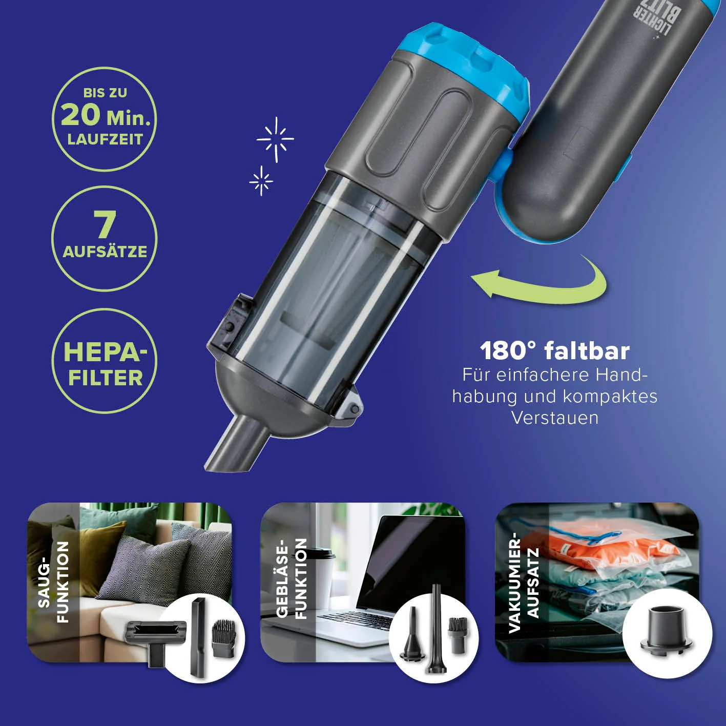 Akku-Handstaubsauger faltbar + 7 Aufsätze - Image 4