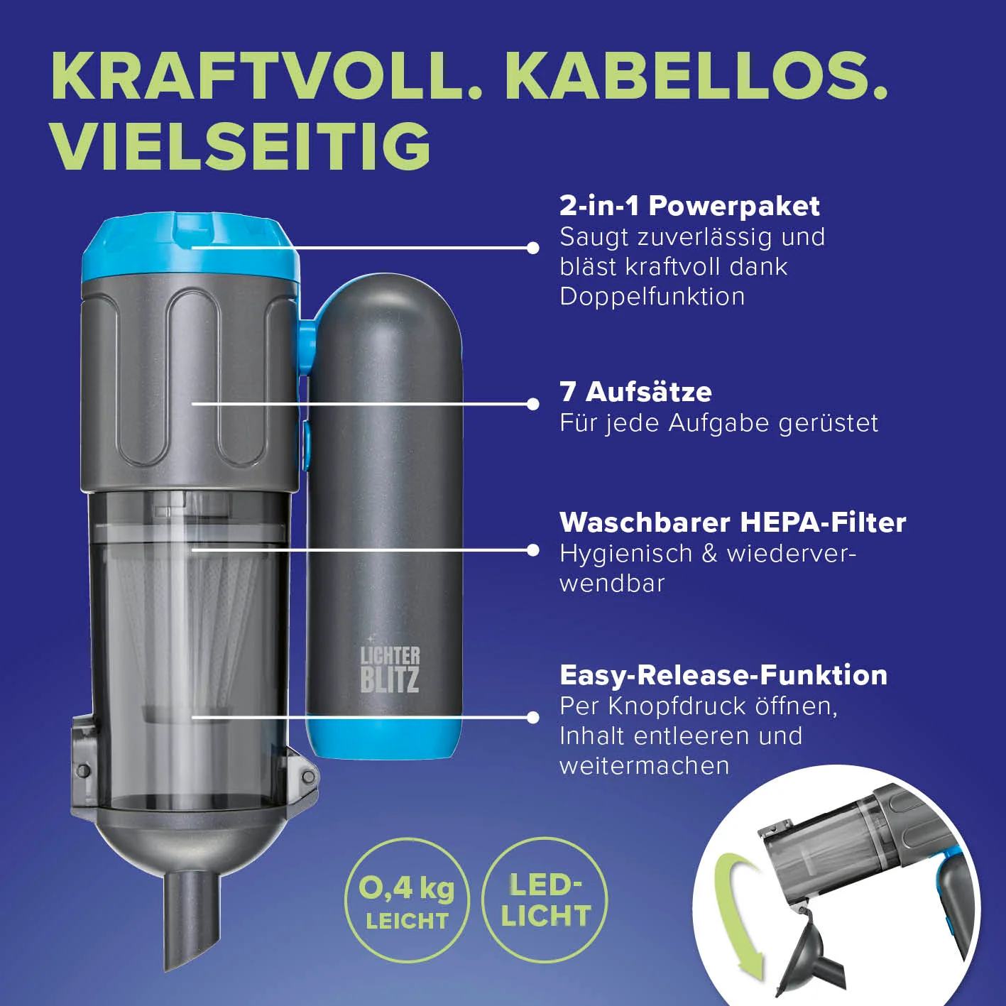 Akku-Handstaubsauger faltbar + 7 Aufsätze - Image 5