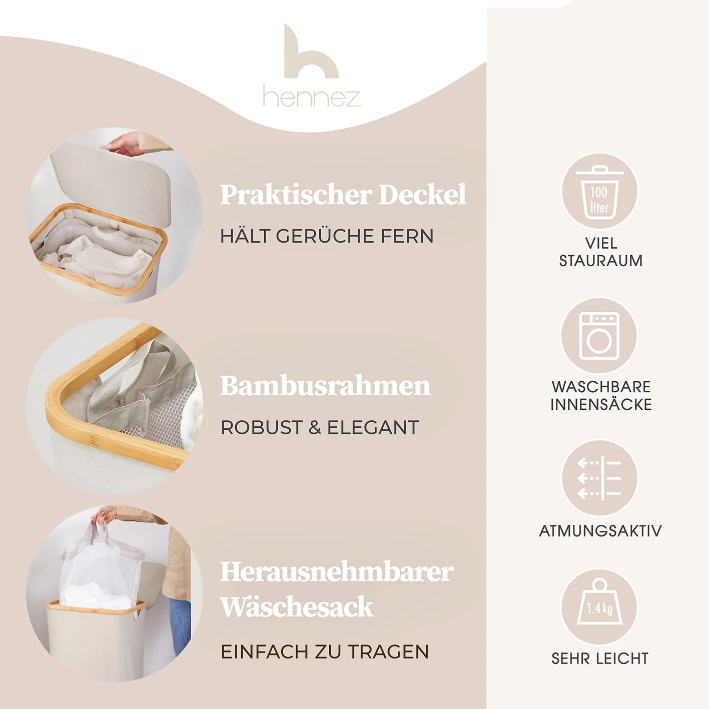 Aufbewahrungskorb "Adrian" 100 l mit Deckel - Beige-Grau - Image 2