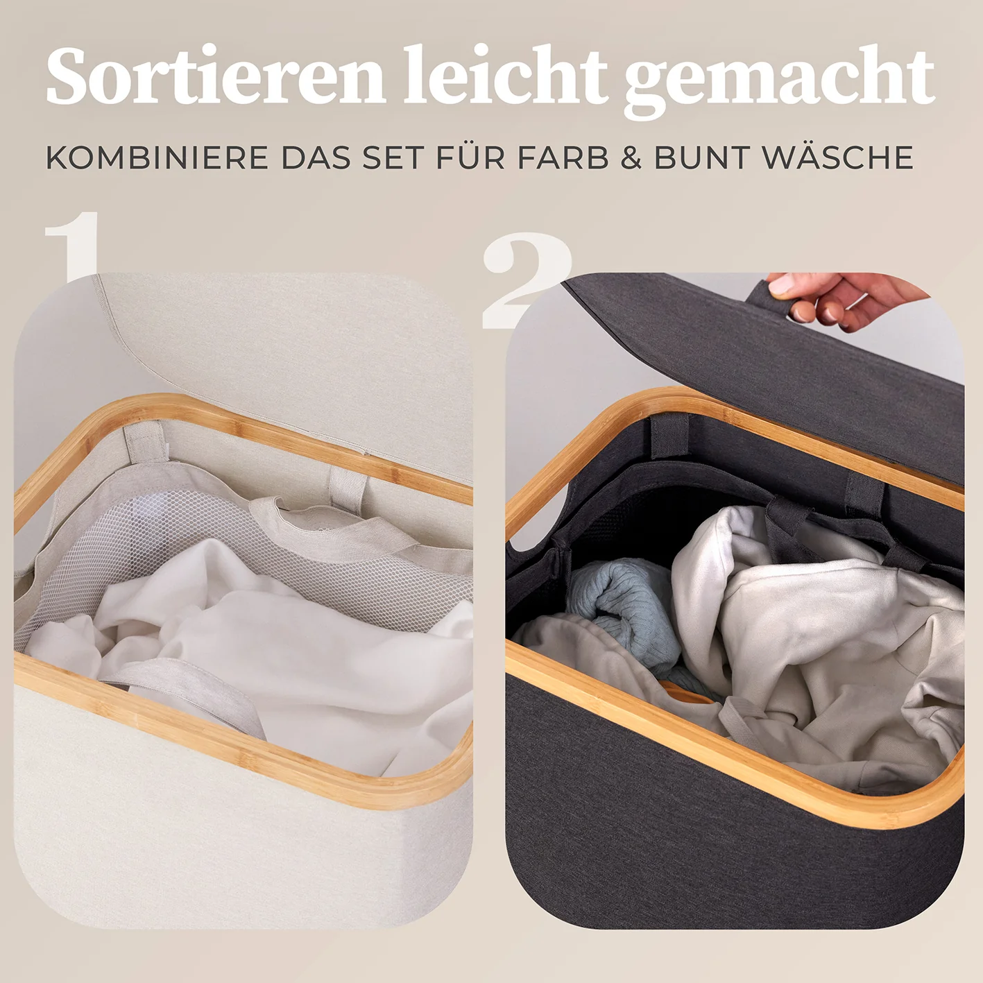 Aufbewahrungskorb "Adrian" 100 l mit Deckel - Beige-Grau - Image 4