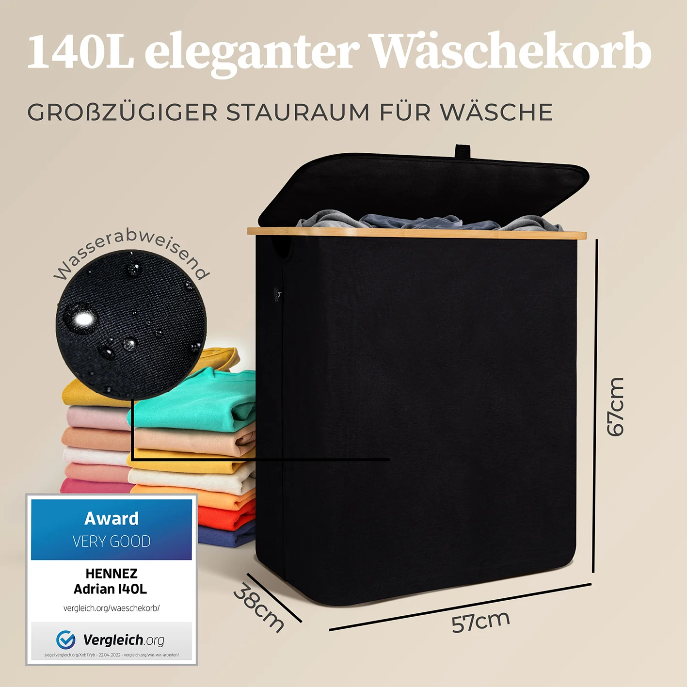 Aufbewahrungskorb "Adrian" 140 l mit Deckel & 2 Fächern - Schwarz - Image 3