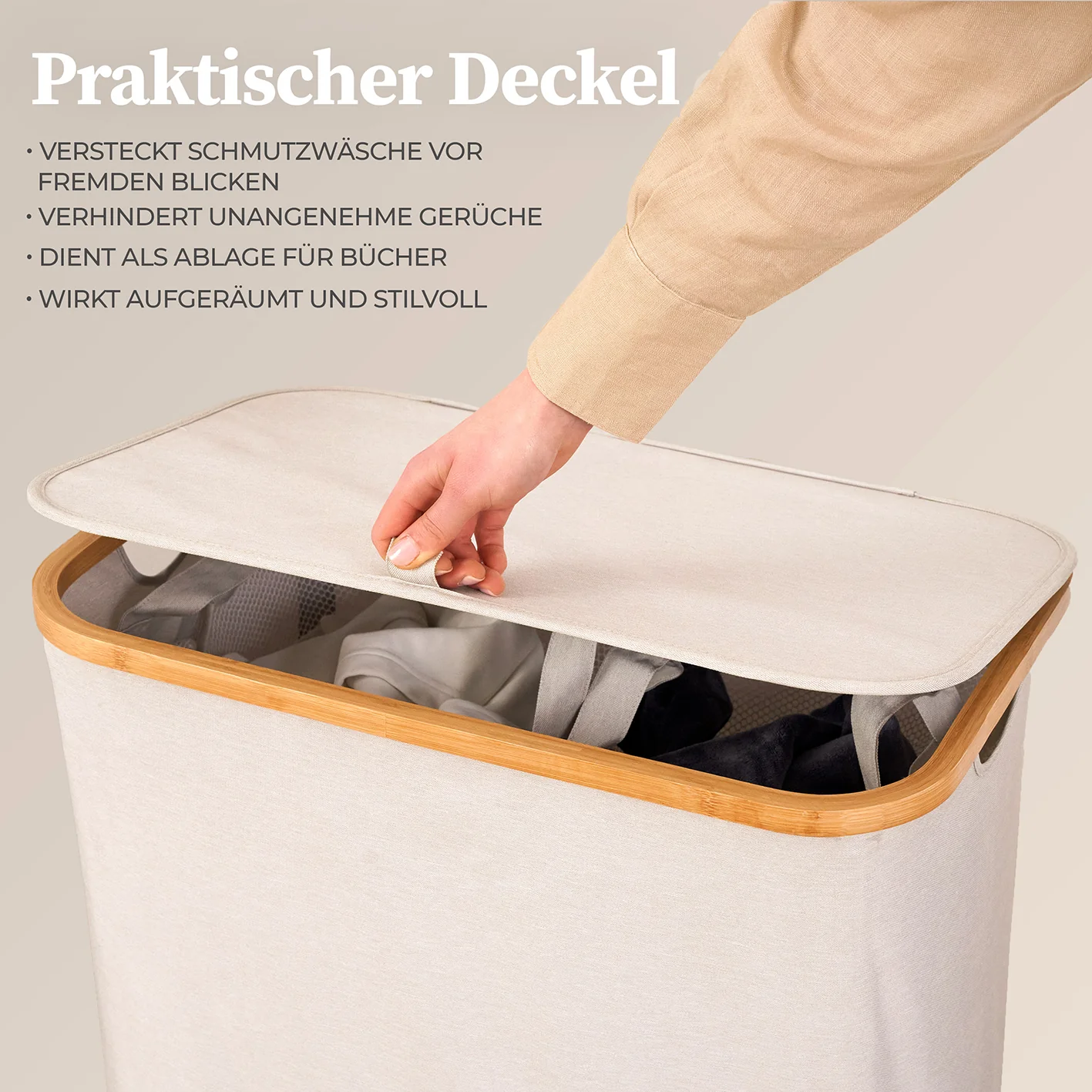 Aufbewahrungskorb "Adrian" 140 l mit Deckel - Beige-Grau - Image 6