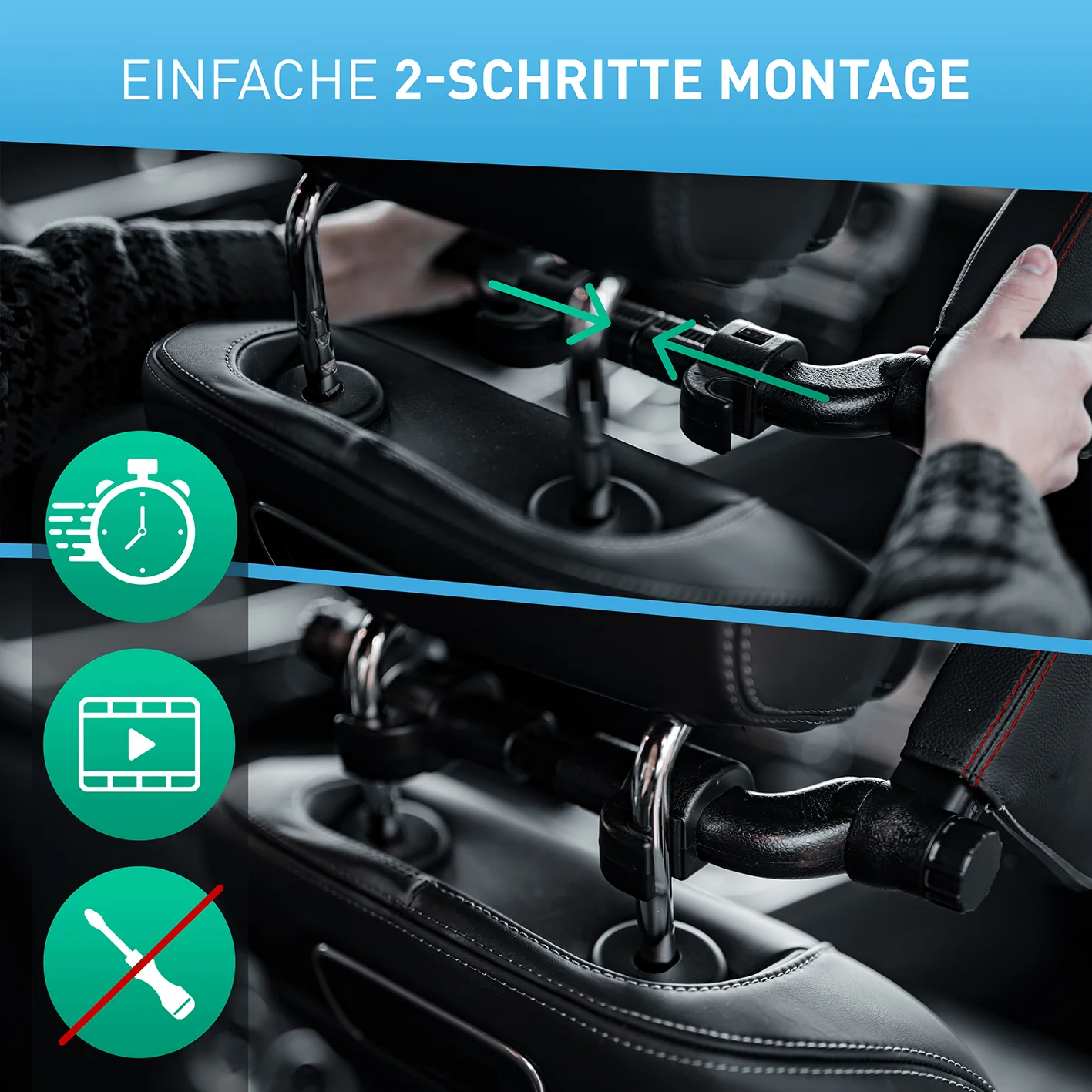 Auto-Kopfstütze - schwarzes Leder mit roten Nähten - Image 5