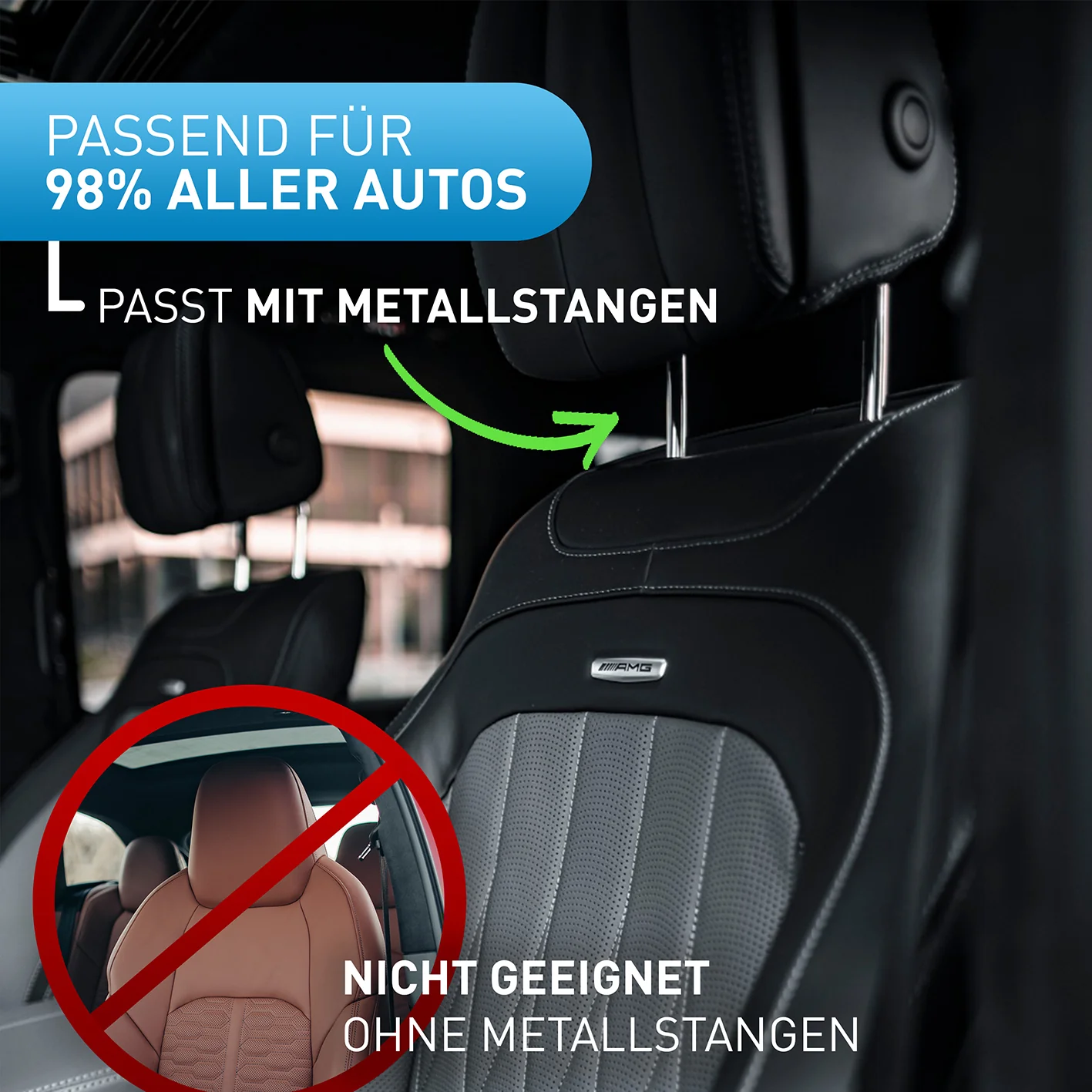 Auto-Kopfstütze - schwarzes Leder mit roten Nähten - Image 6