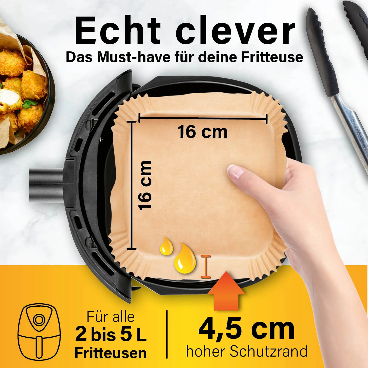 Backpapierschalen für Heißluftfritteusen (2–5 l) - 50 Stück à 16 x 16 x 4,5 cm - Image 6