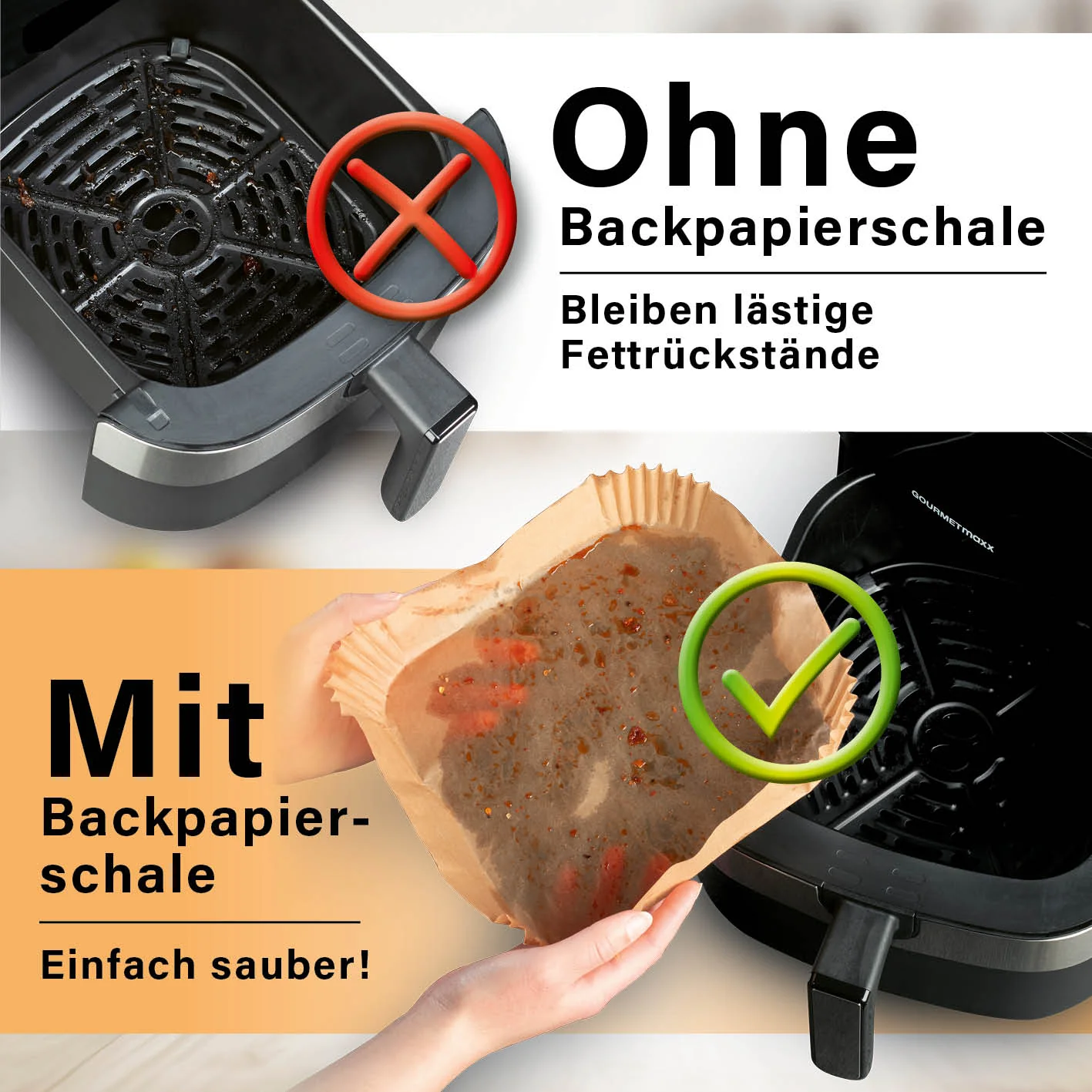 Backpapierschalen für Heißluftfritteusen (5–8 l) - 50 Stück à 23 x 23 x 4,5 cm - Image 4