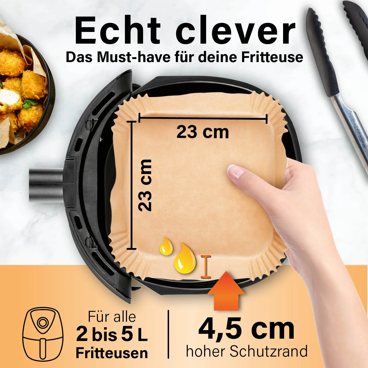 Backpapierschalen für Heißluftfritteusen (5–8 l) - 50 Stück à 23 x 23 x 4,5 cm - Image 6