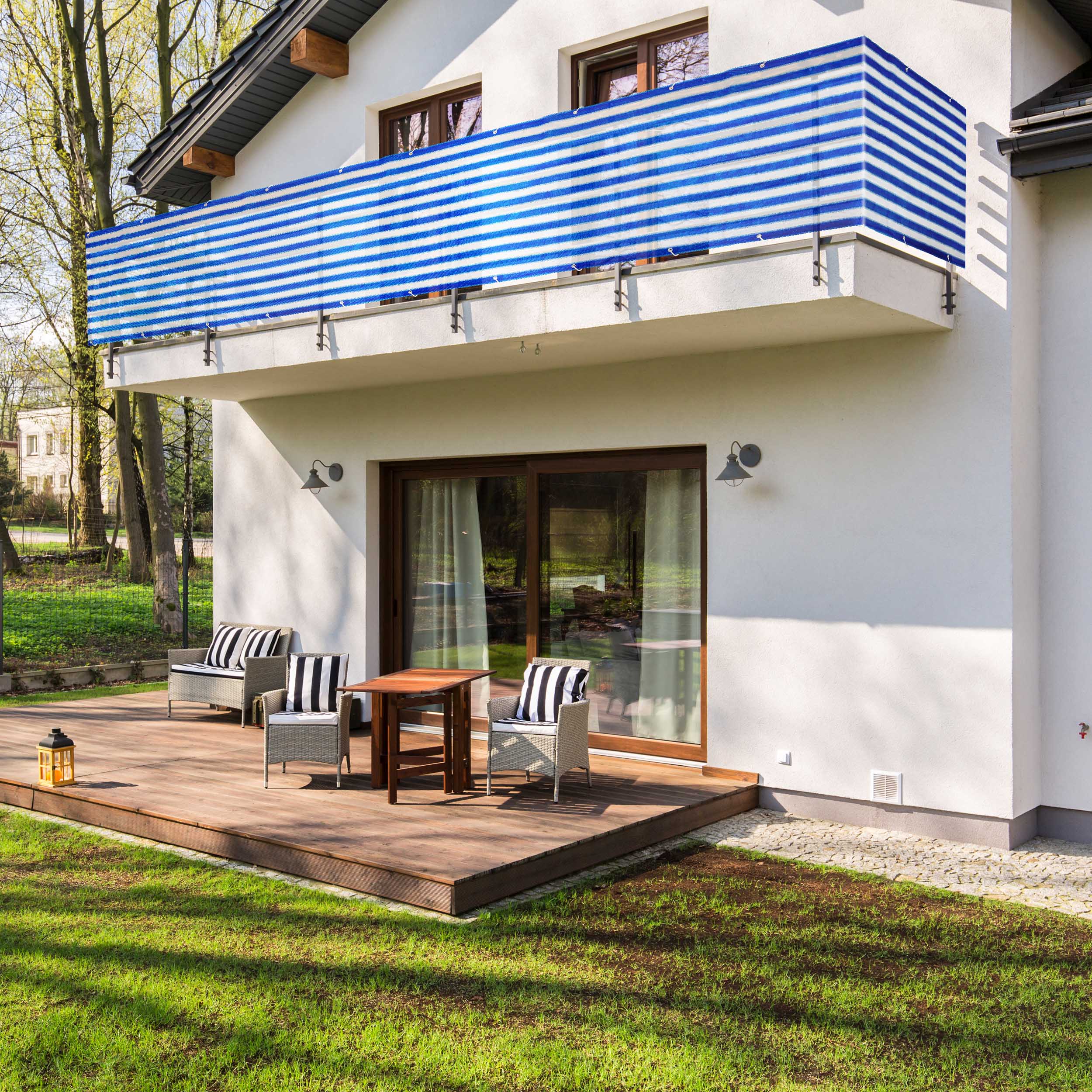 Balkonsichtschutz inkl. Befestigungsseil - 0,9 x 5 m - Blau/Weiß - Image 2