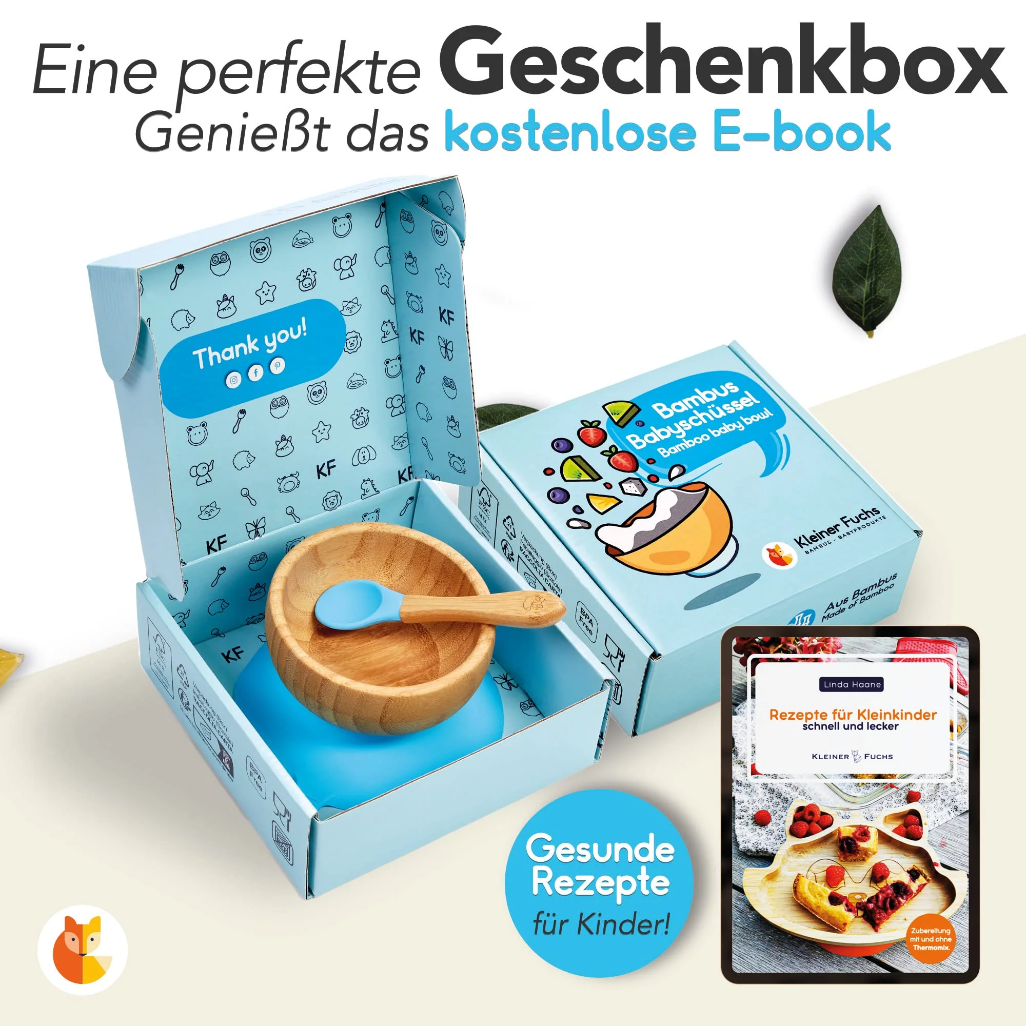 Bambus-Schüssel für Kinder inkl. Löffel - Hellblau - Image 3