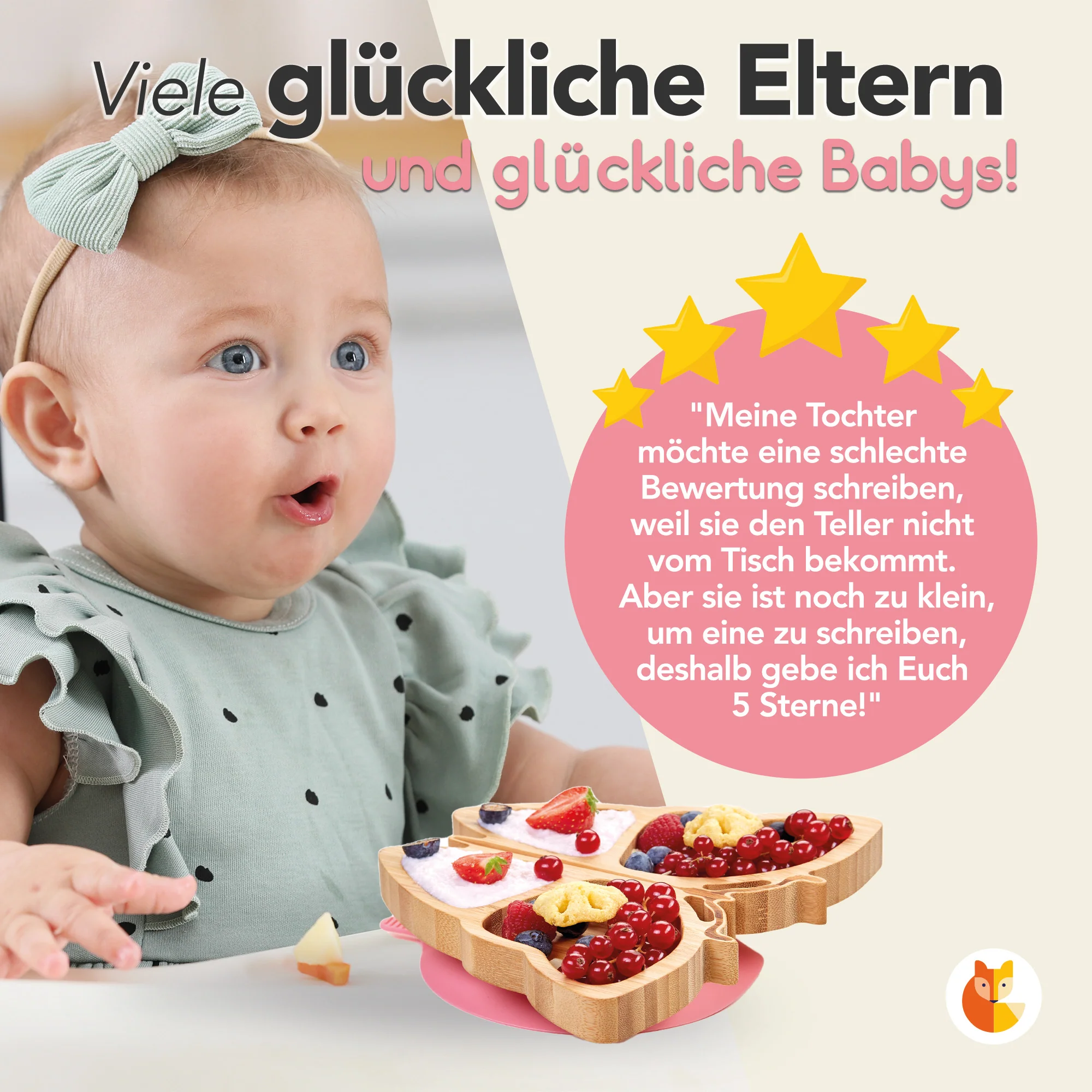 Bambus-Teller für Kinder inkl. Löffel - mit Schmetterlingsmotiv - Rosa - Image 4