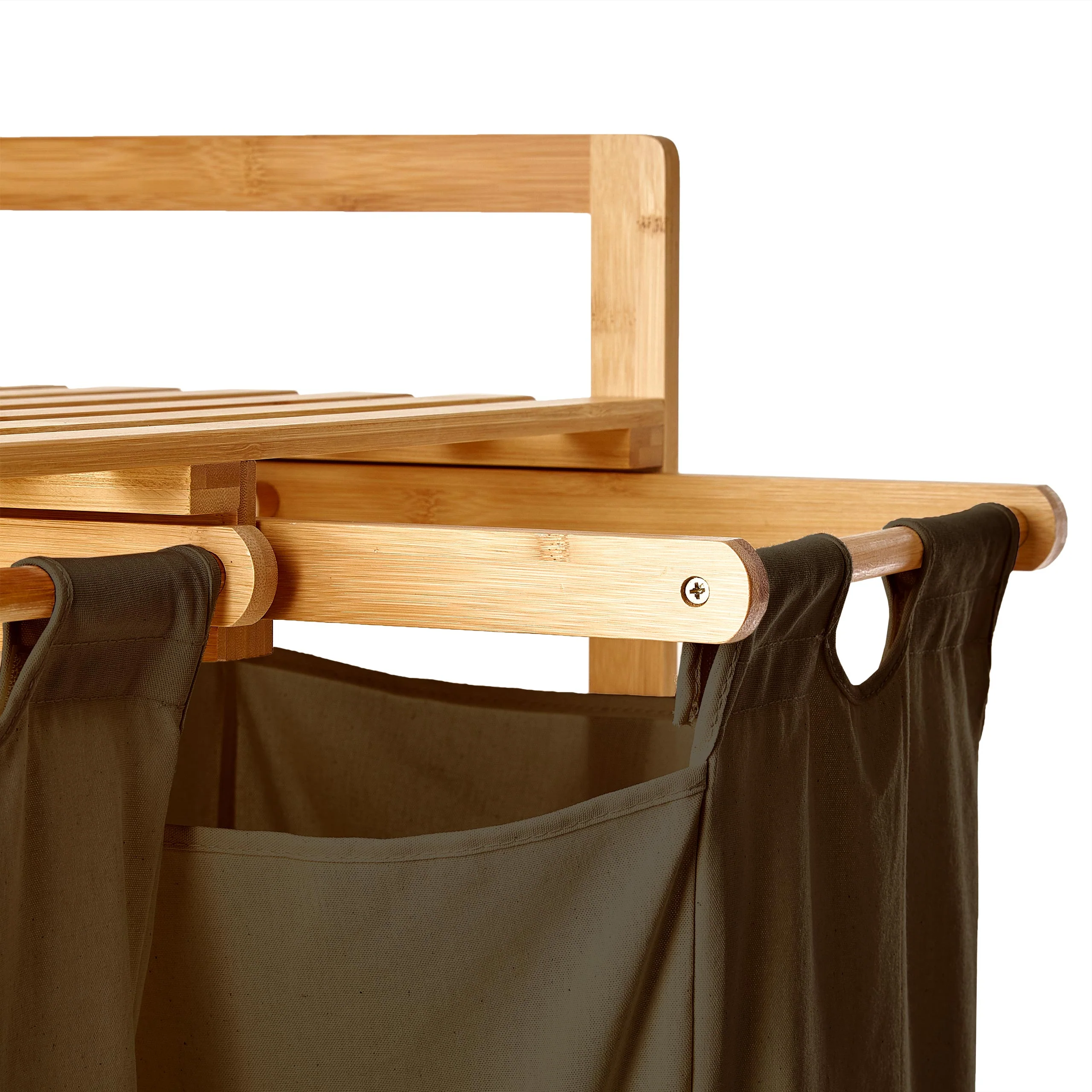 Bambus Wäschekorb mit 2 ausziehbaren Wäschesacken - 73 x 64 x 33 cm - Oliv - Image 11