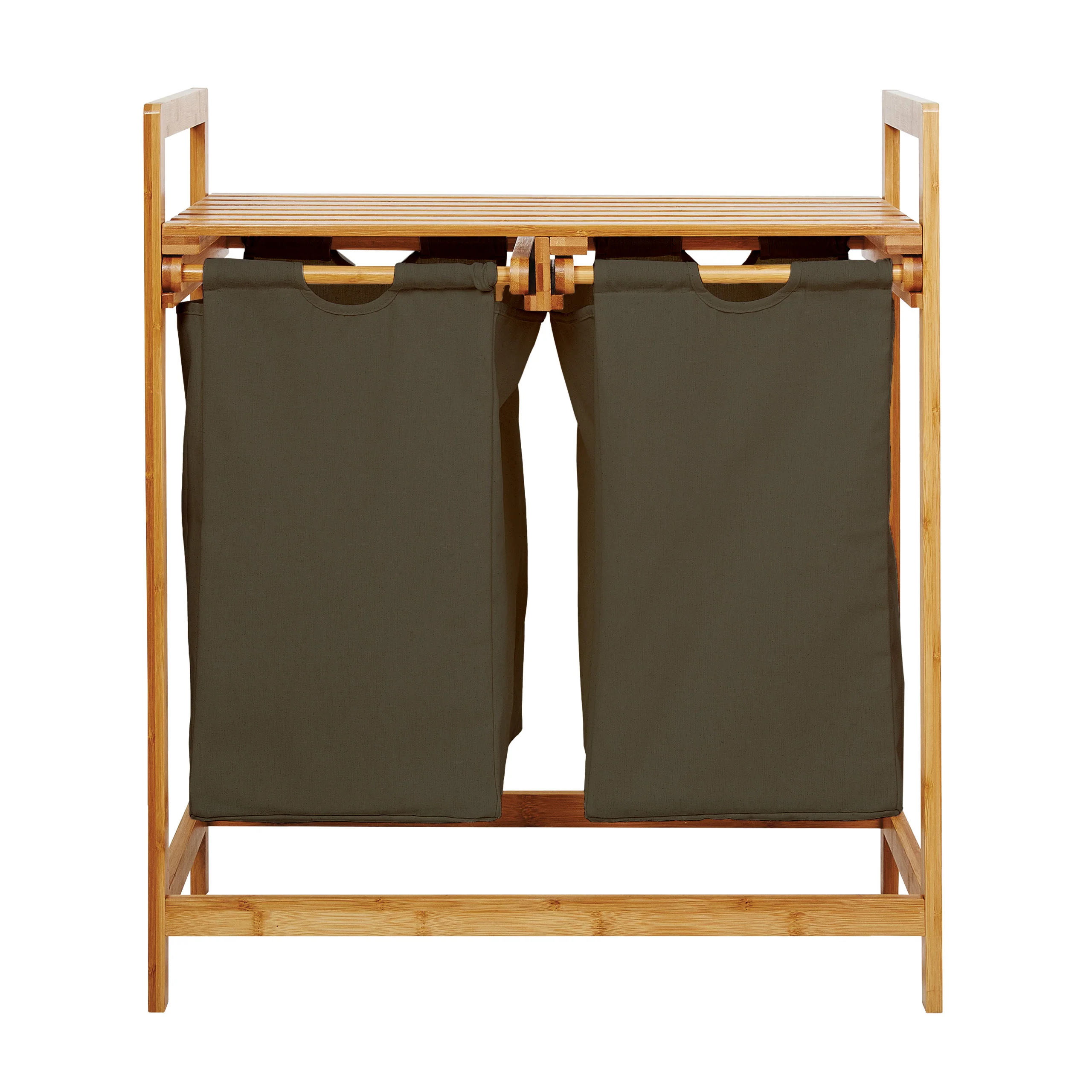 Bambus Wäschekorb mit 2 ausziehbaren Wäschesacken - 73 x 64 x 33 cm - Oliv - Image 8