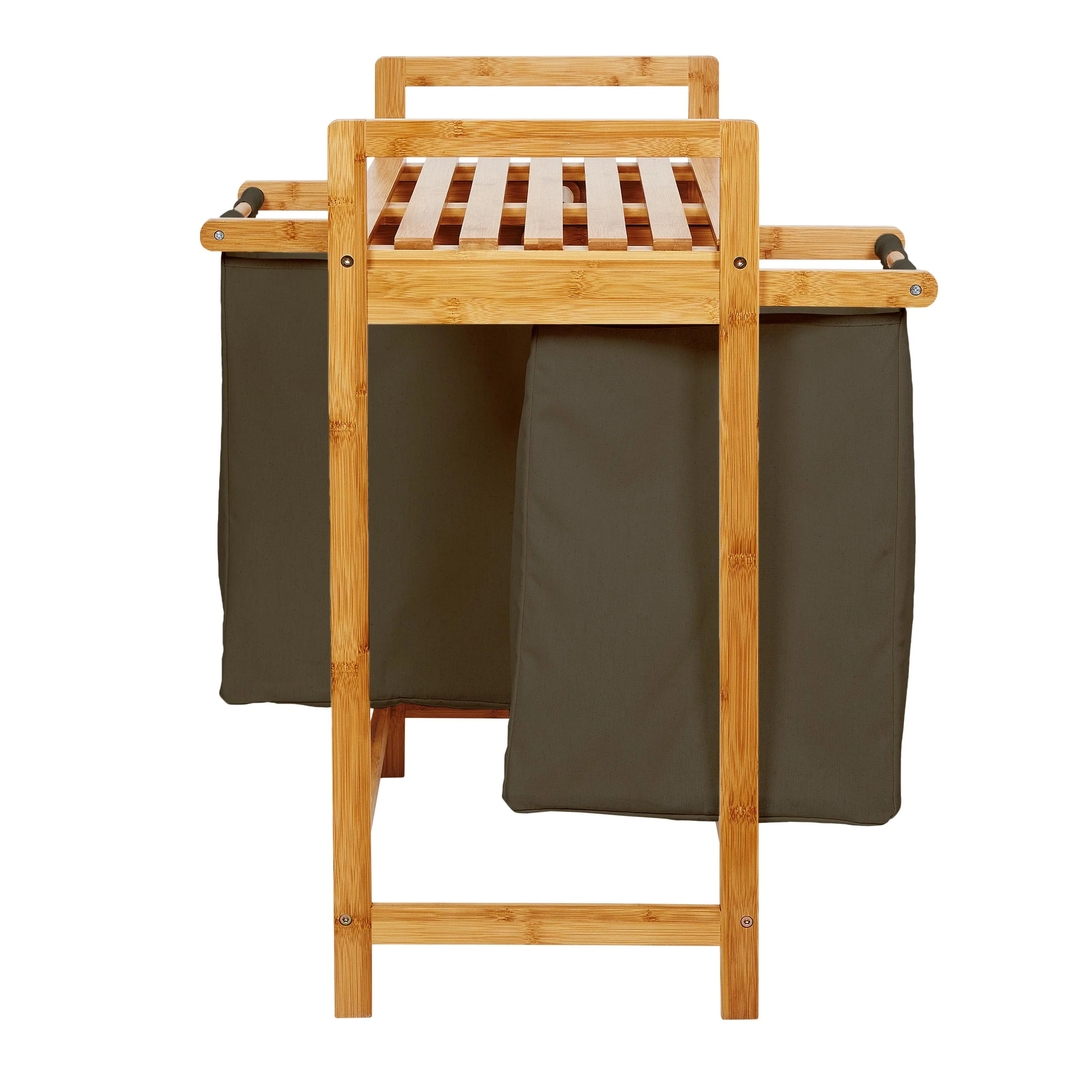 Bambus Wäschekorb mit 2 ausziehbaren Wäschesacken - 73 x 64 x 33 cm - Oliv - Image 9