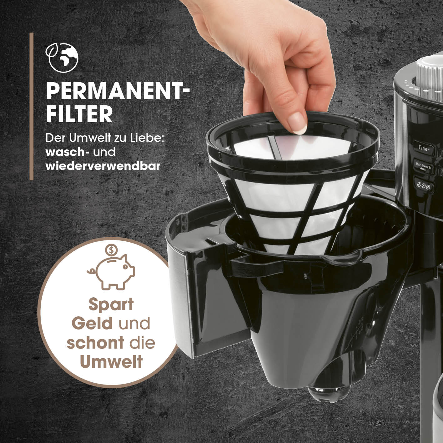Kaffeemaschine mit Mahlwerk mit Isolierkanne - 1000 Watt - Edelstahl/schwarz - Image 6