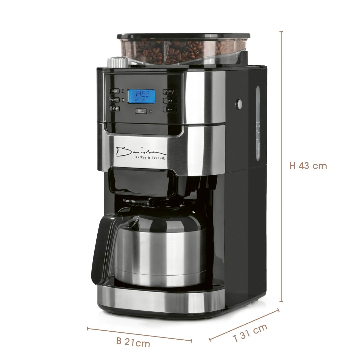 Kaffeemaschine mit Mahlwerk mit Isolierkanne - 1000 Watt - Edelstahl/schwarz - Image 8