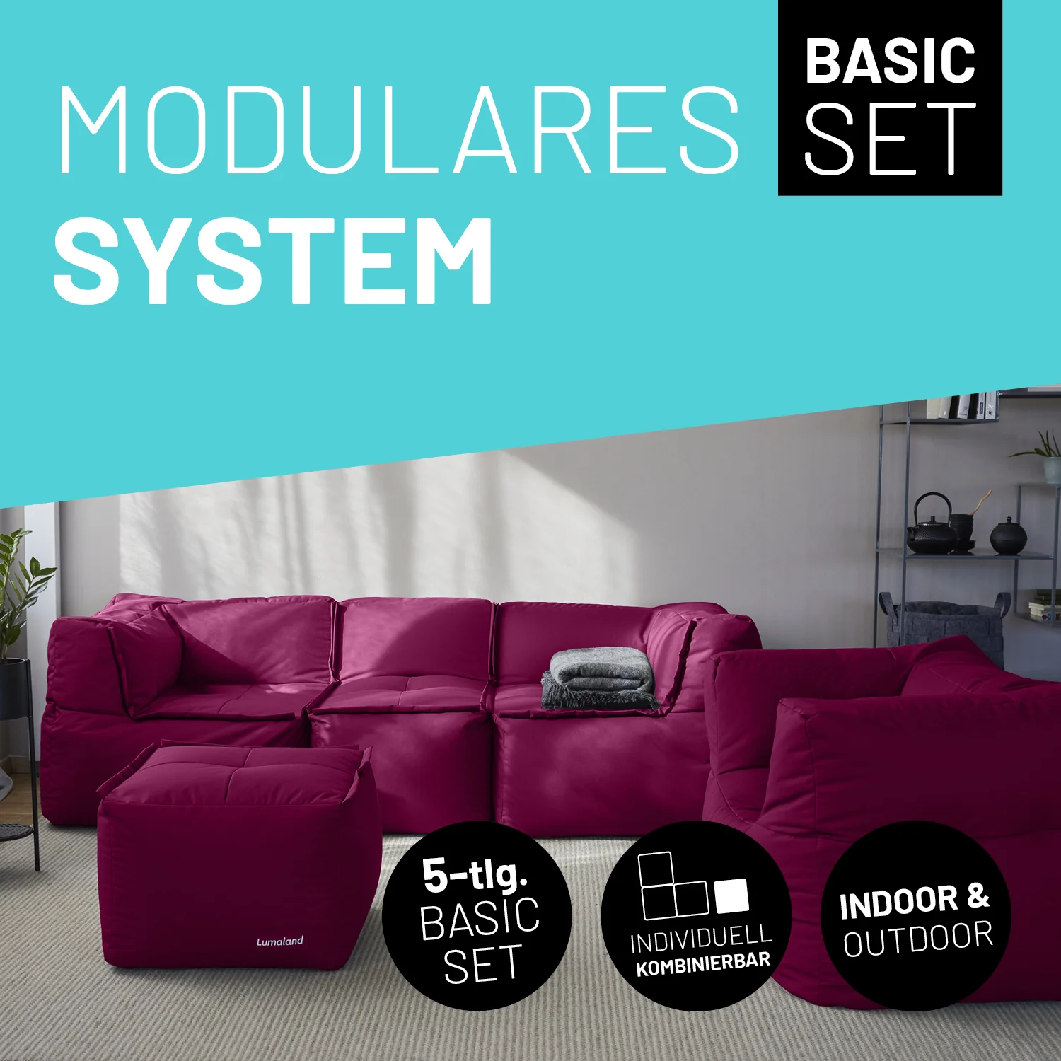 Basic Set (5-tlg.) - Modulares System - In- & outdoor - Rotwein - Image 2