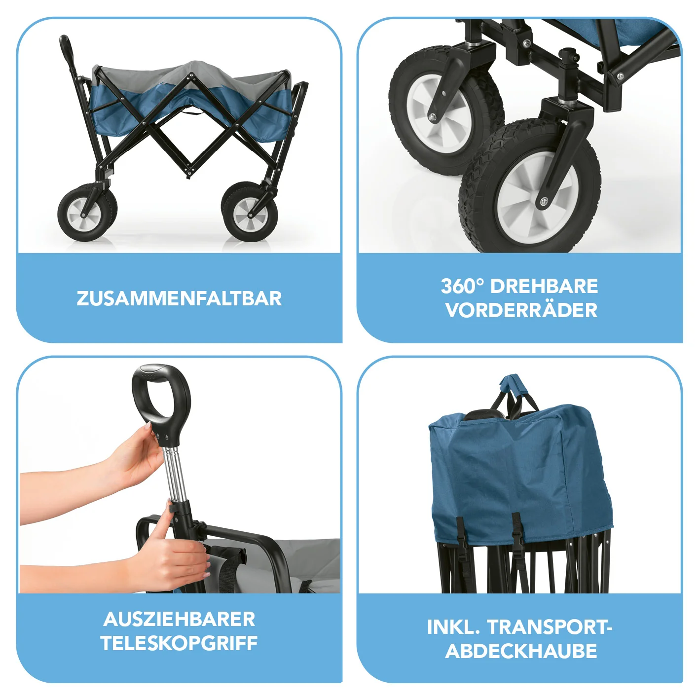 Bollerwagen faltbar - blau/grau - Image 3