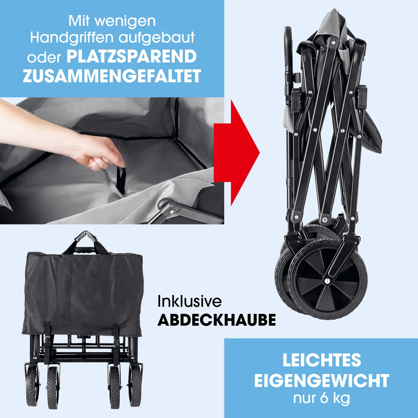 Bollerwagen mit Dach - faltbar  - anthrazit/schwarz - Image 5