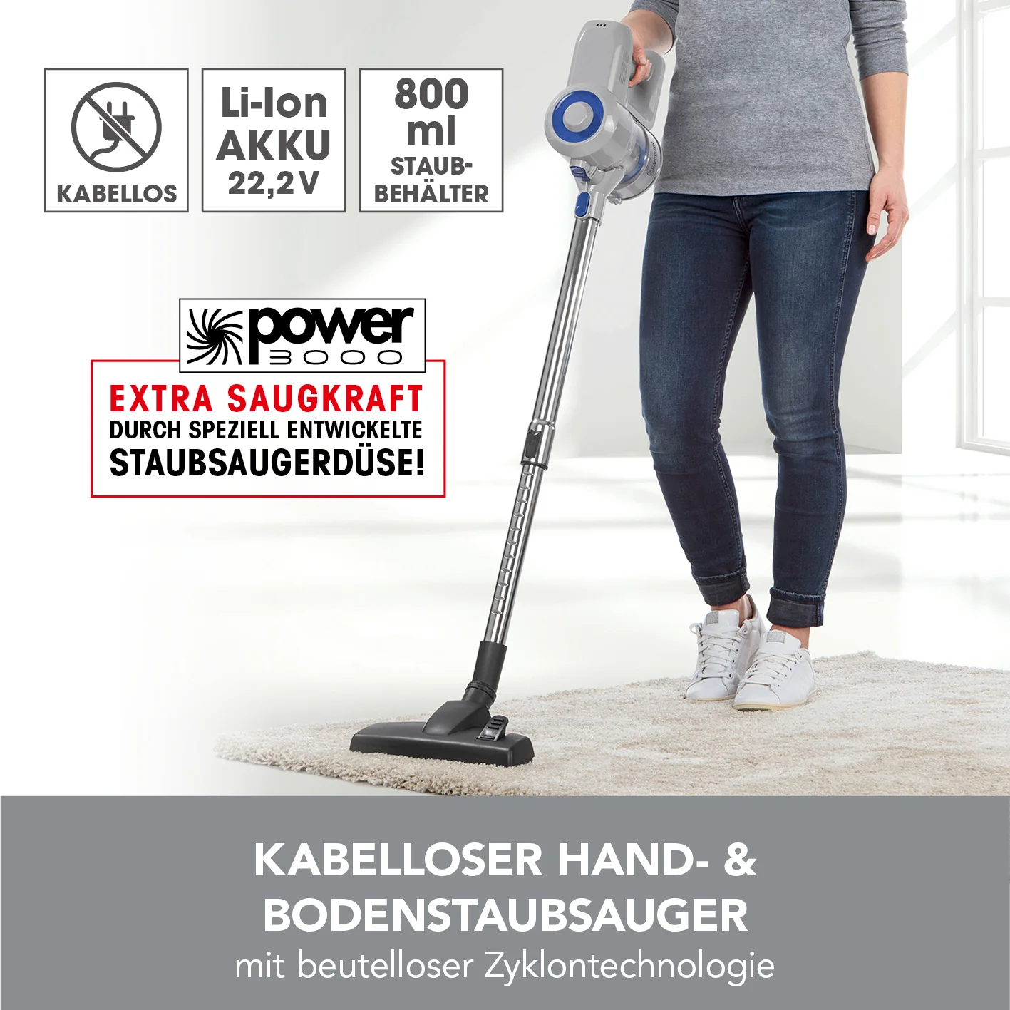 Akku-Zyklon-Staubsauger - hellgrau/blau - Image 2