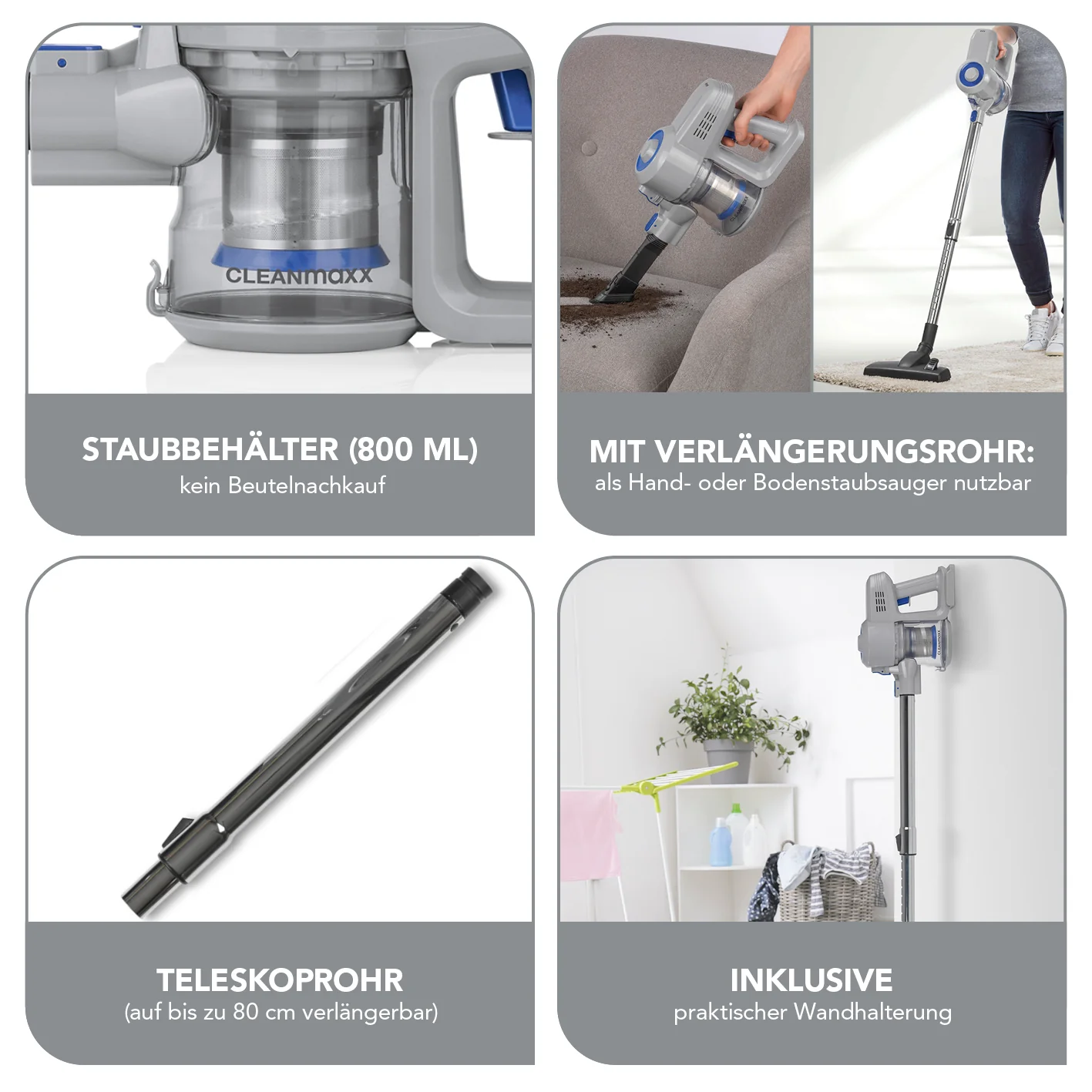 Akku-Zyklon-Staubsauger - hellgrau/blau - Image 3