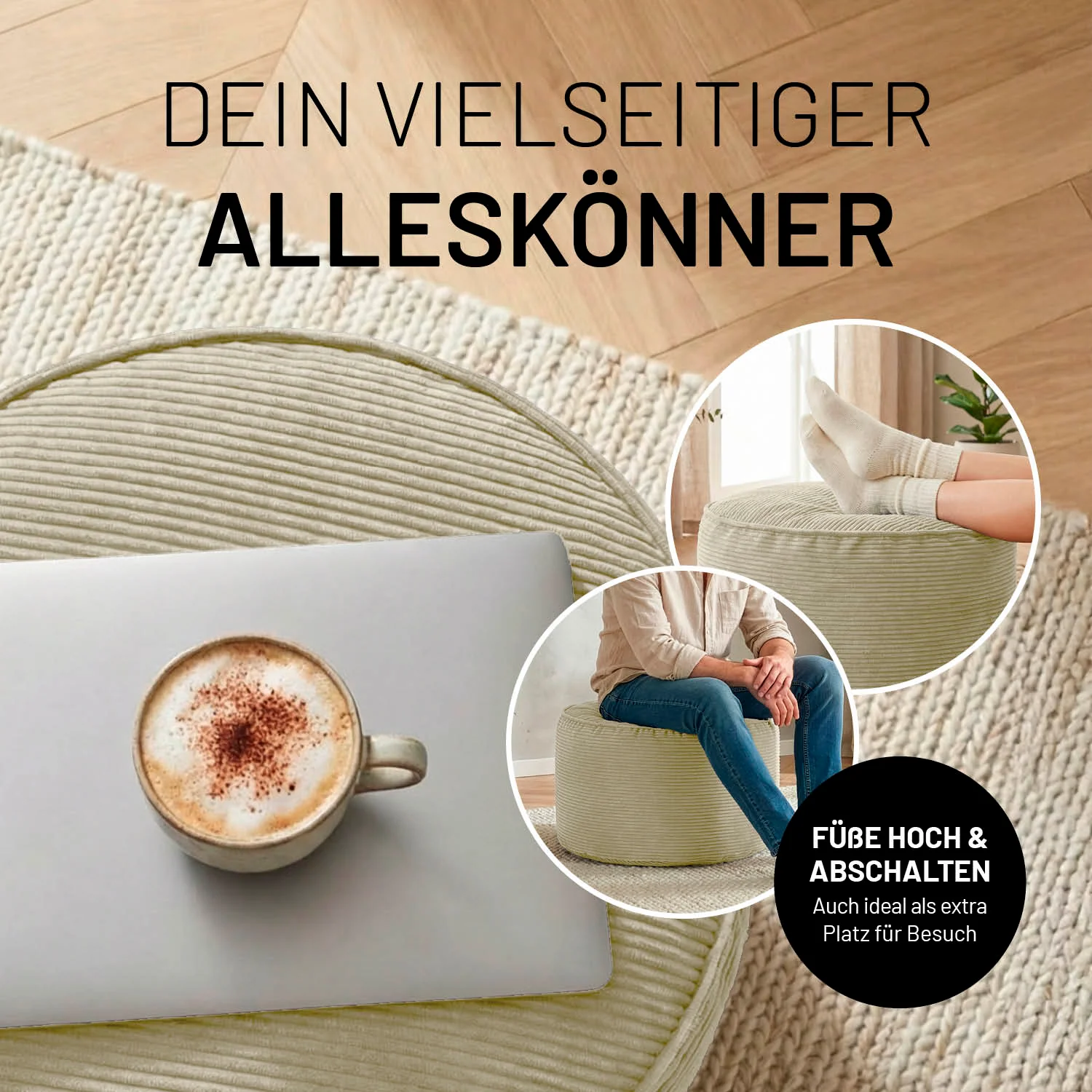 Comfort Line Pouf Feincord - 25 x 40 cm - 50 l - Beige - Image 6