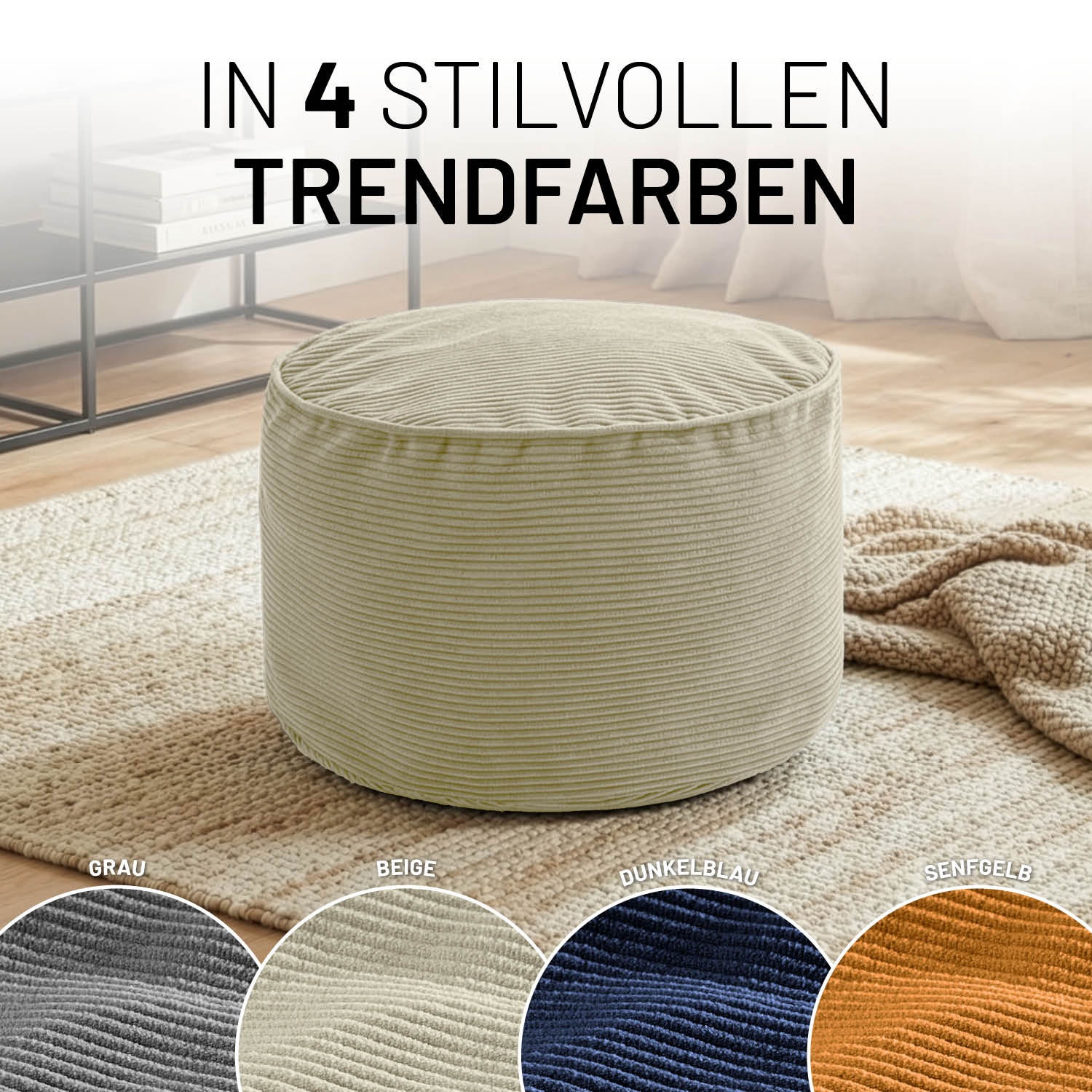 Comfort Line Pouf Feincord - 25 x 40 cm - 50 l - Beige - Image 7