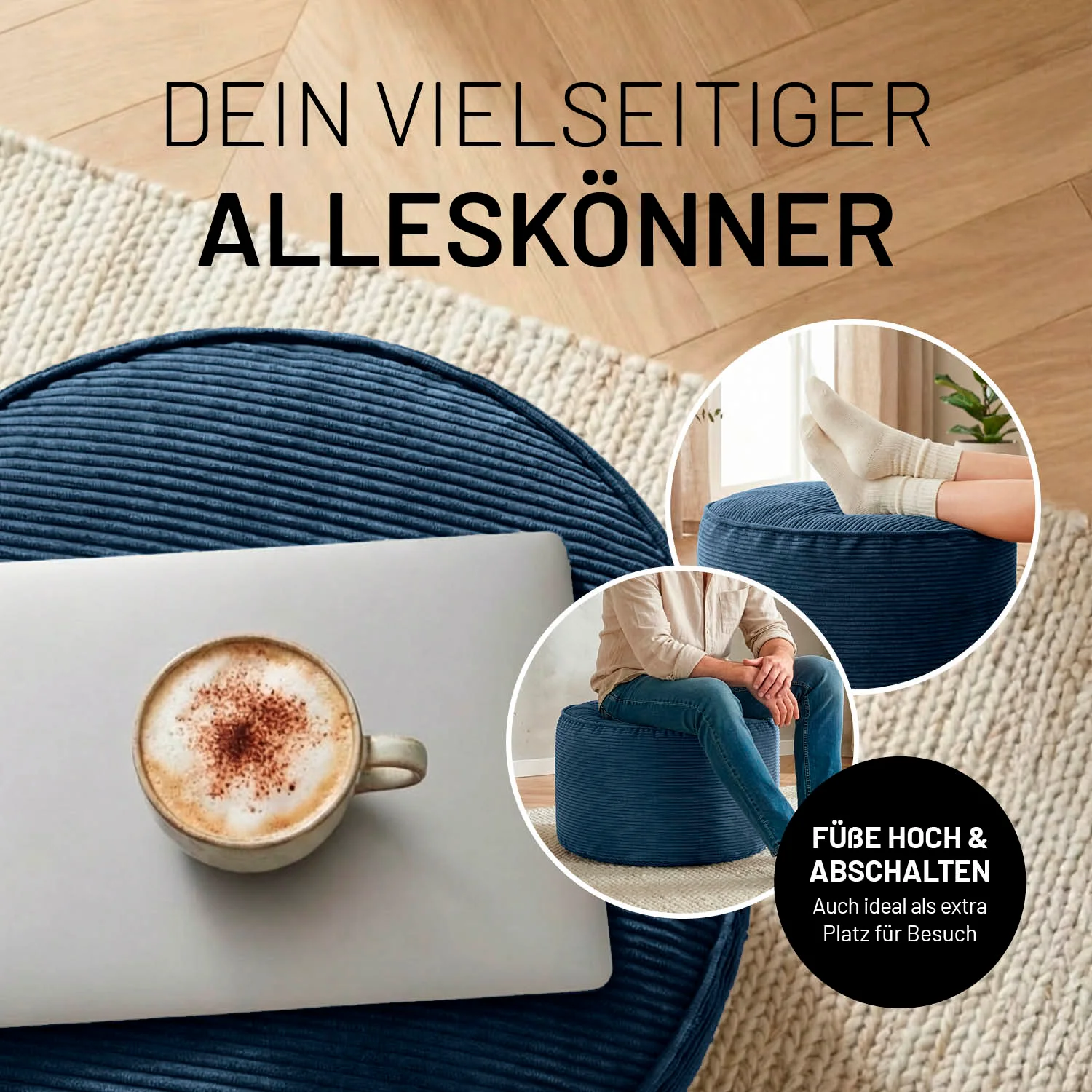 Comfort Line Pouf Feincord - 25 x 40 cm - 50 l - Dunkelblau - Image 6