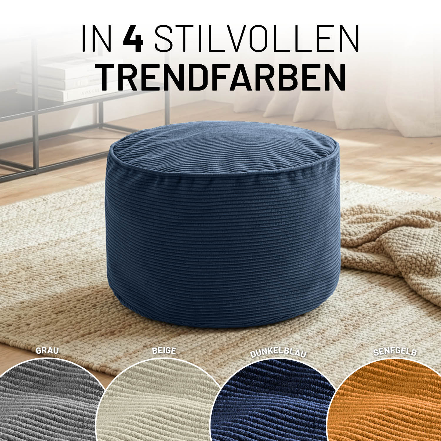 Comfort Line Pouf Feincord - 25 x 40 cm - 50 l - Dunkelblau - Image 7