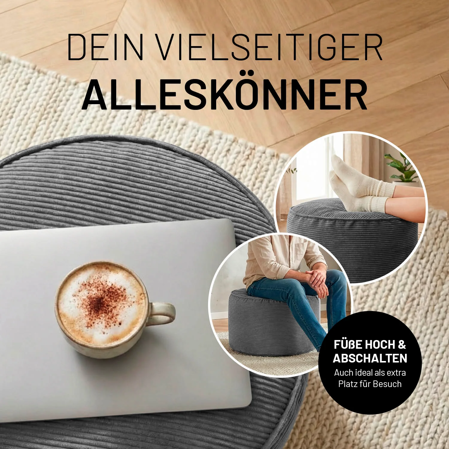 Comfort Line Pouf Feincord - 25 x 40 cm - 50 l - Grau - Image 6
