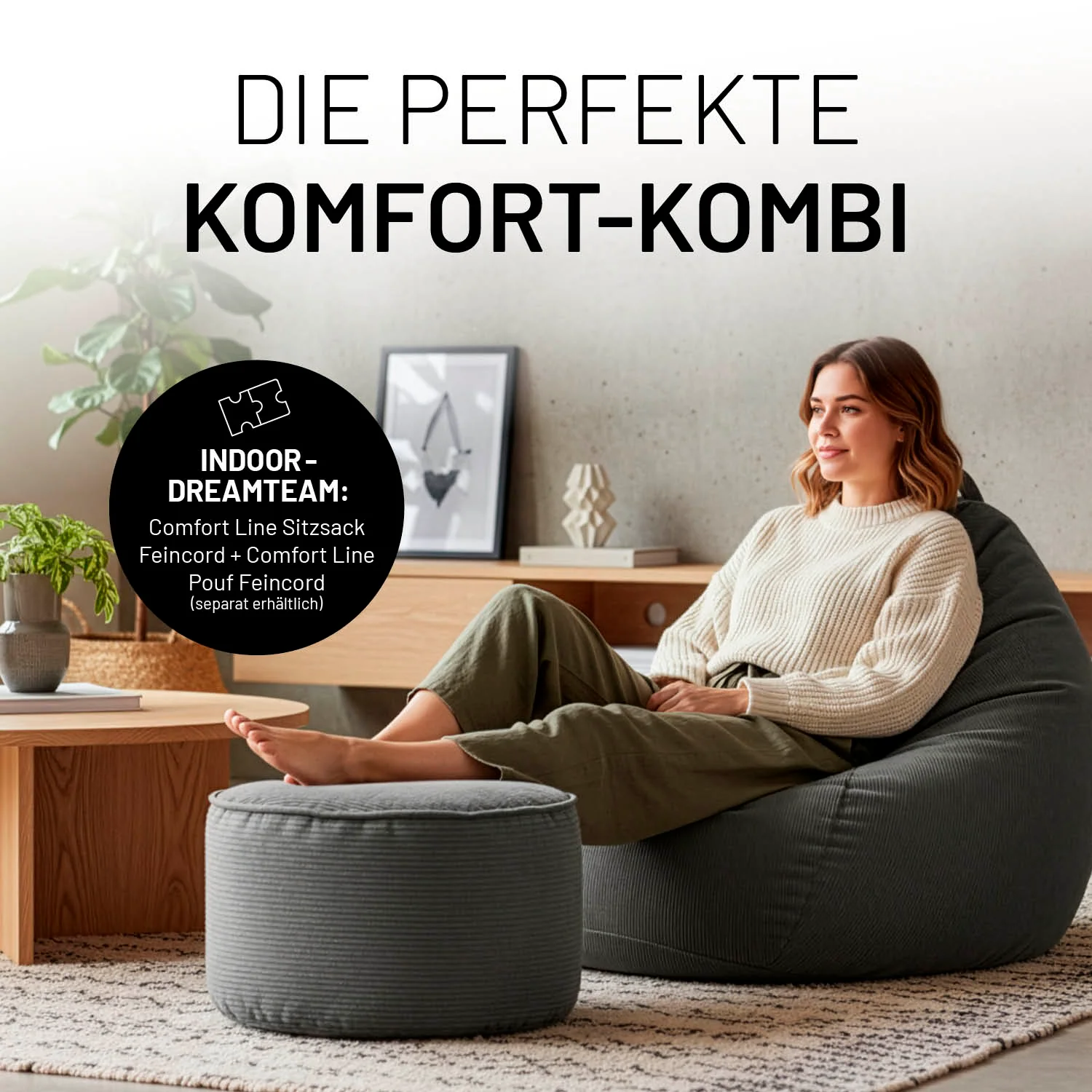 Comfort Line Pouf Feincord - 25 x 40 cm - 50 l - Grau - Image 7