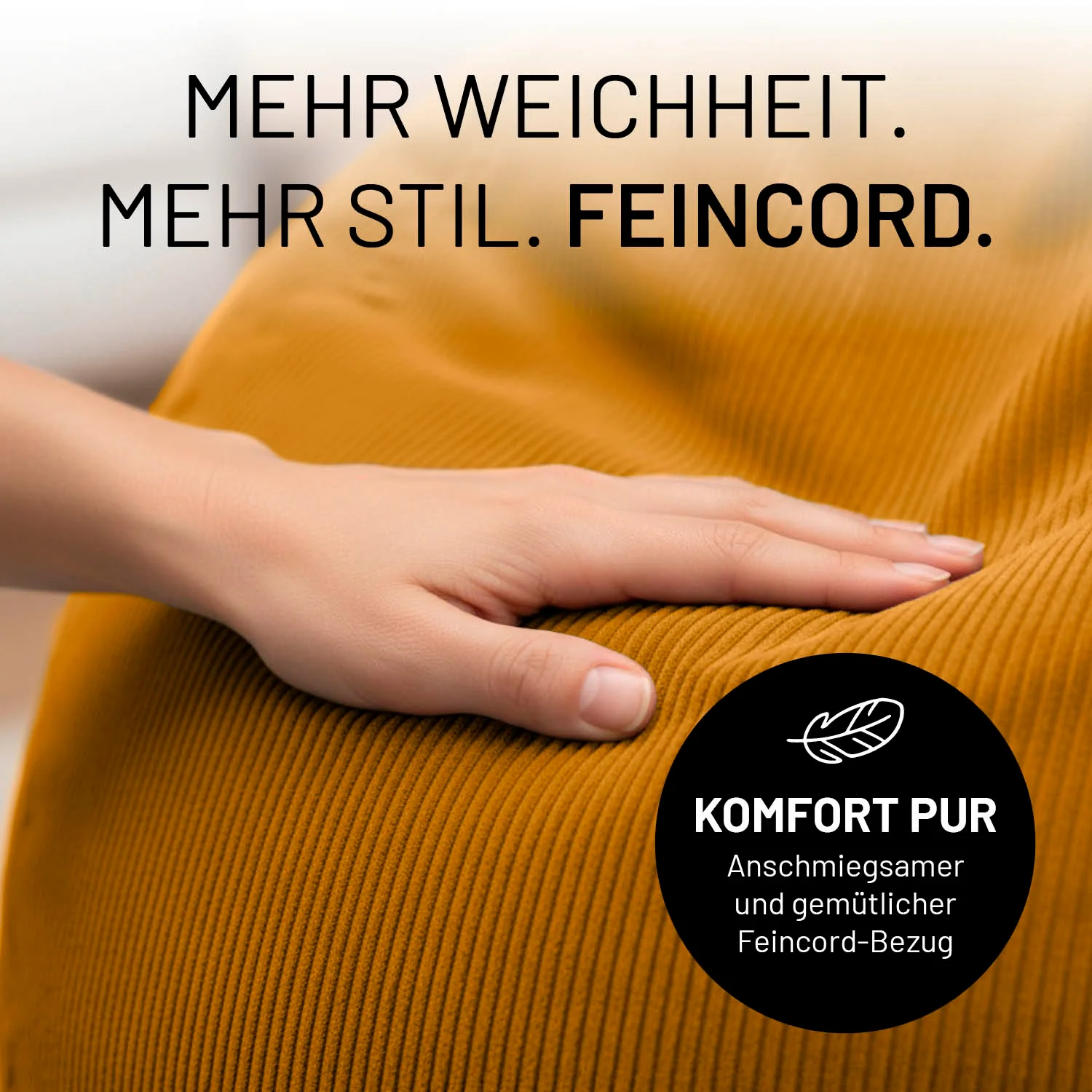 Comfort Line Pouf Feincord - 25 x 40 cm - 50 l - Senfgelb - Image 3