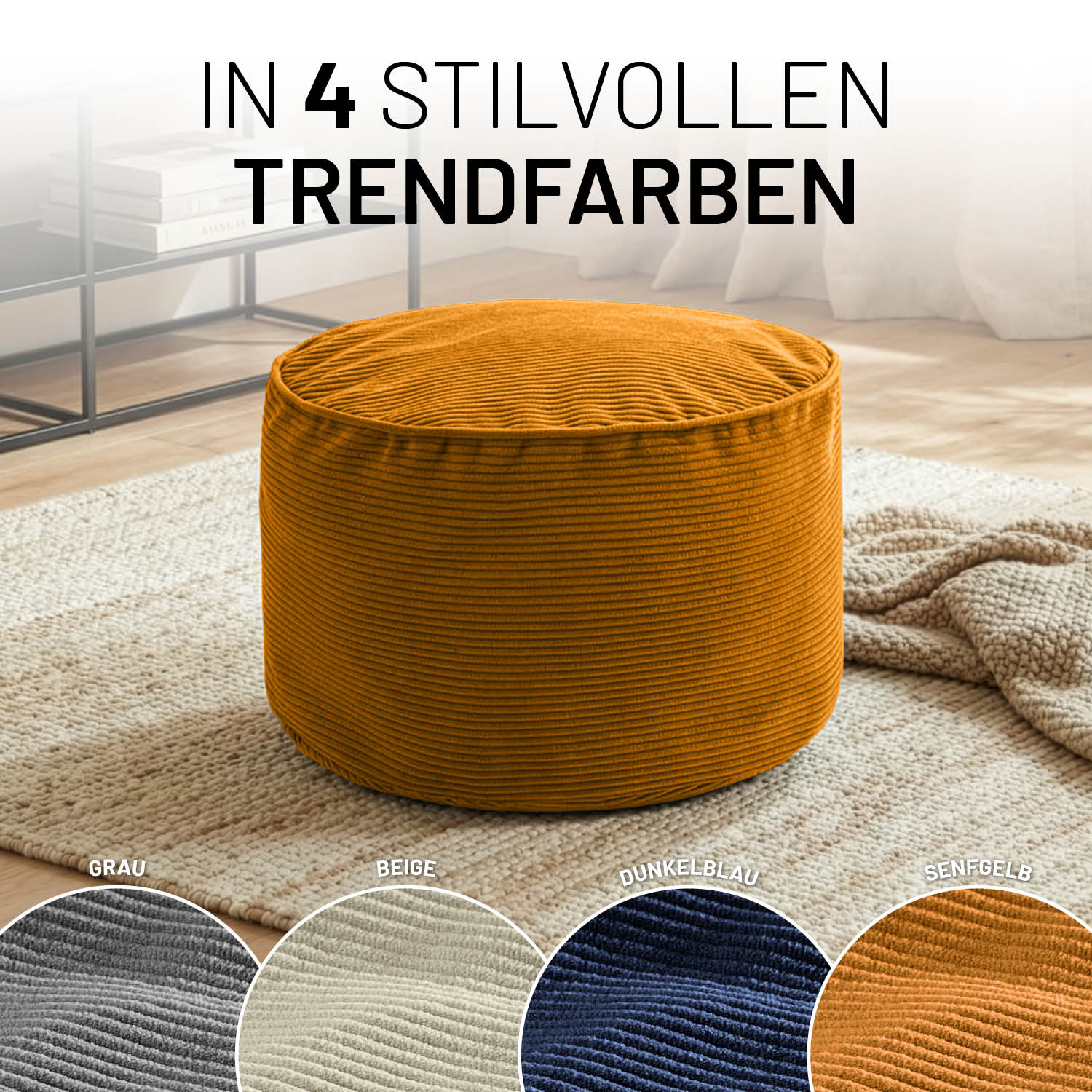 Comfort Line Pouf Feincord - 25 x 40 cm - 50 l - Senfgelb - Image 7