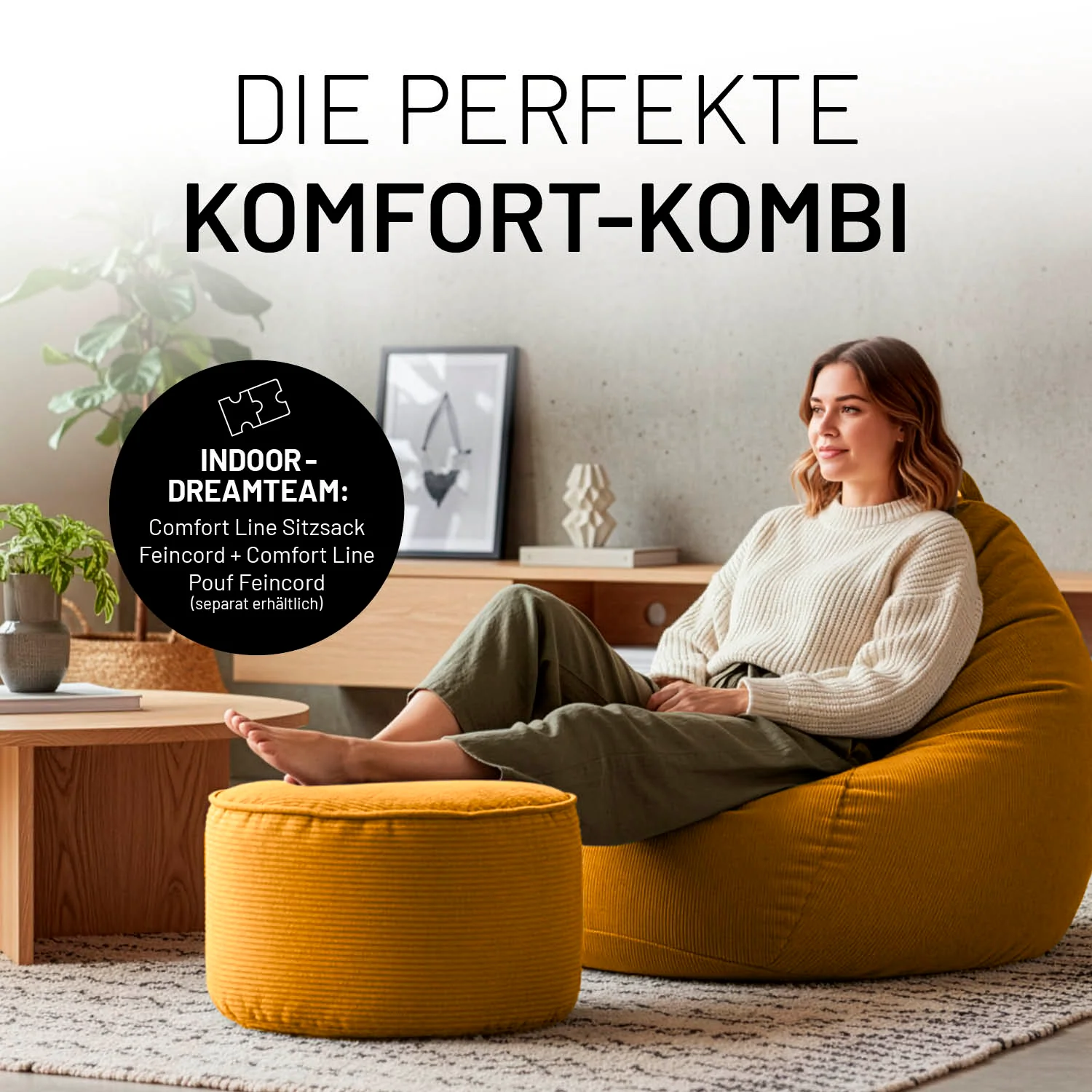 Comfort Line Pouf Feincord - 25 x 40 cm - 50 l - Senfgelb - Image 8