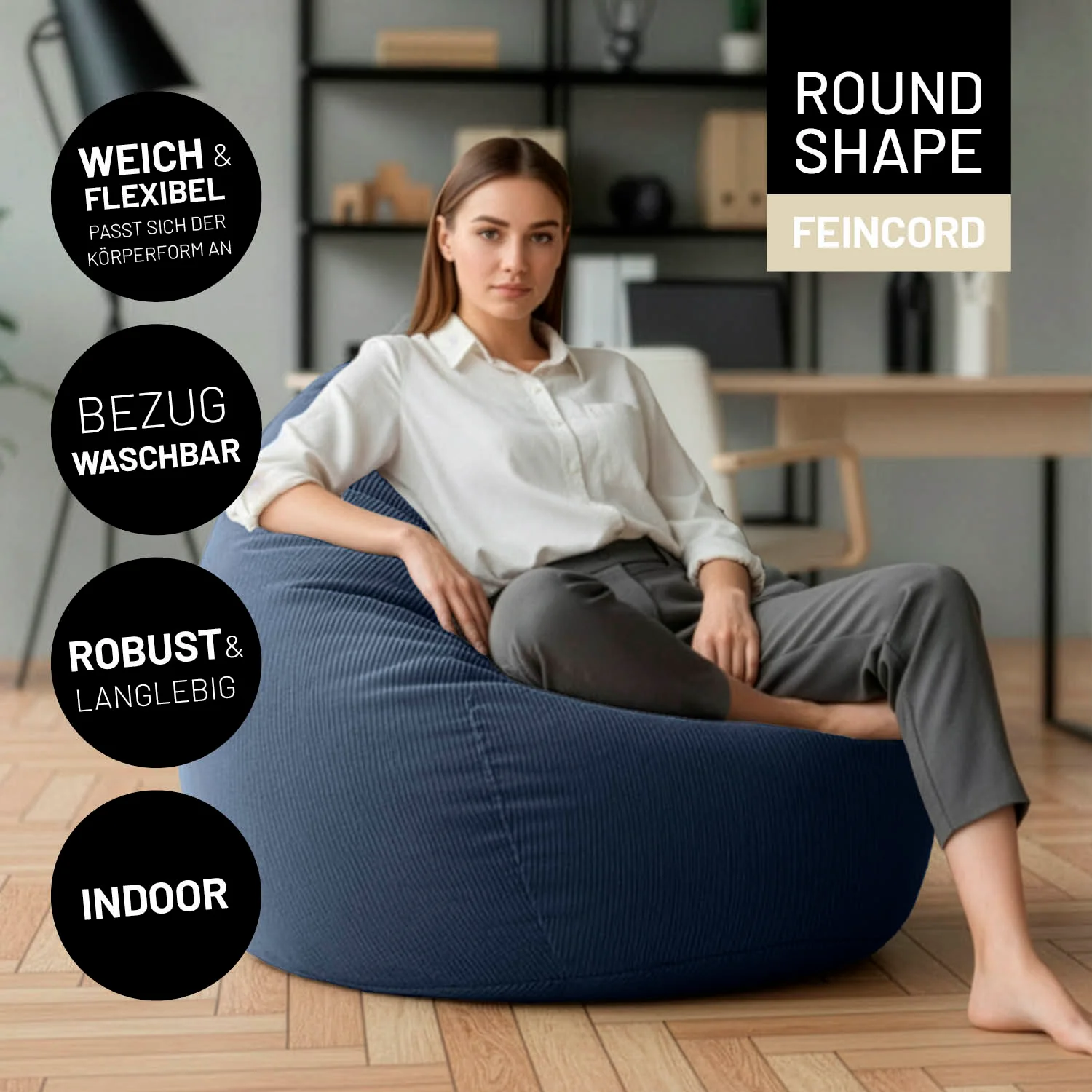 Comfort Line Sitzsack Feincord XL - 250 L - Dunkelblau - Image 2
