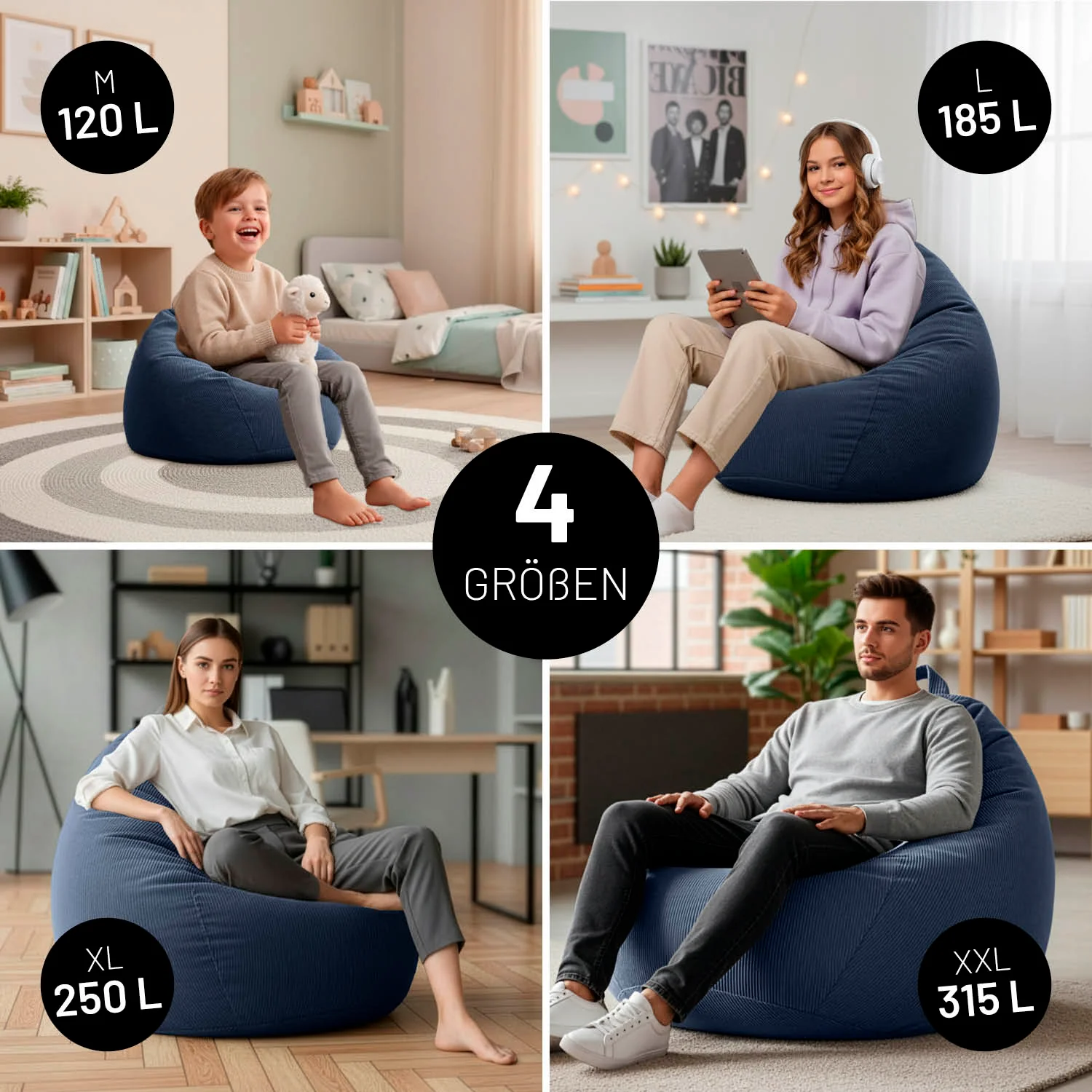 Comfort Line Sitzsack Feincord XL - 250 L - Dunkelblau - Image 5