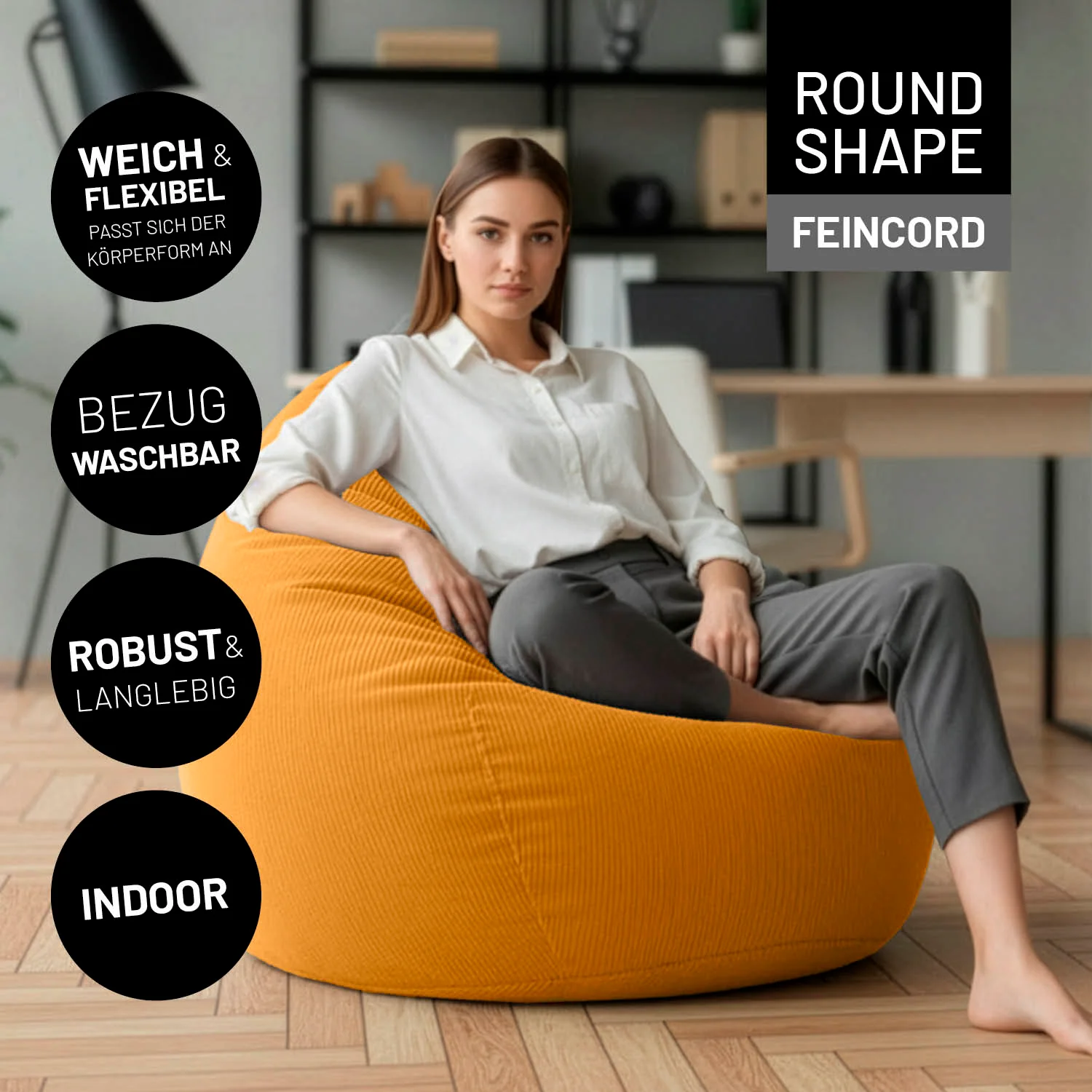 Comfort Line Sitzsack Feincord XL - 250 L - Senfgelb - Image 2
