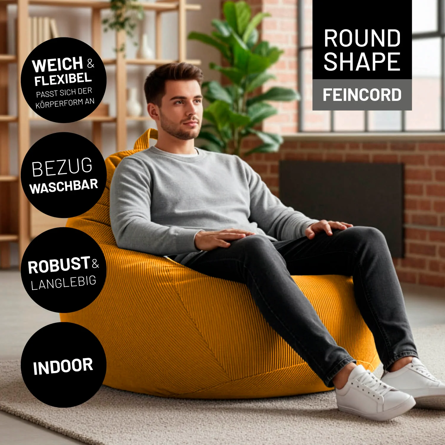 Comfort Line Sitzsack Feincord XXL - 315 L - Senfgelb - Image 2