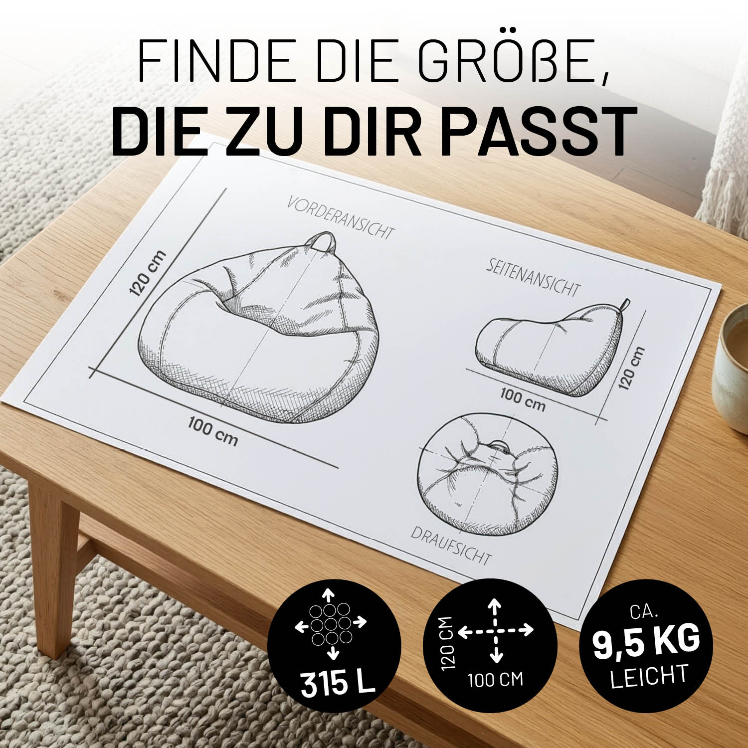 Comfort Line Sitzsack Feincord XXL - 315 L - Senfgelb - Image 3