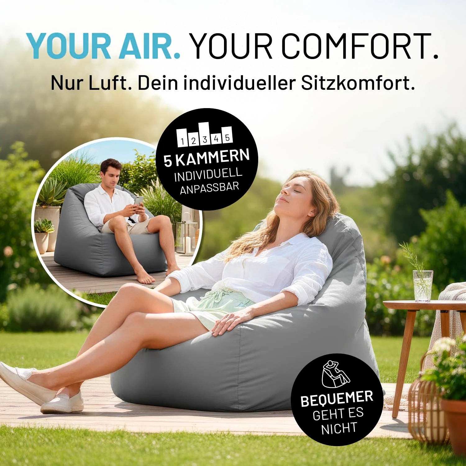 CrozyAir Luftsessel - 87 x 95 x 80/35 cm - Grau - Image 8