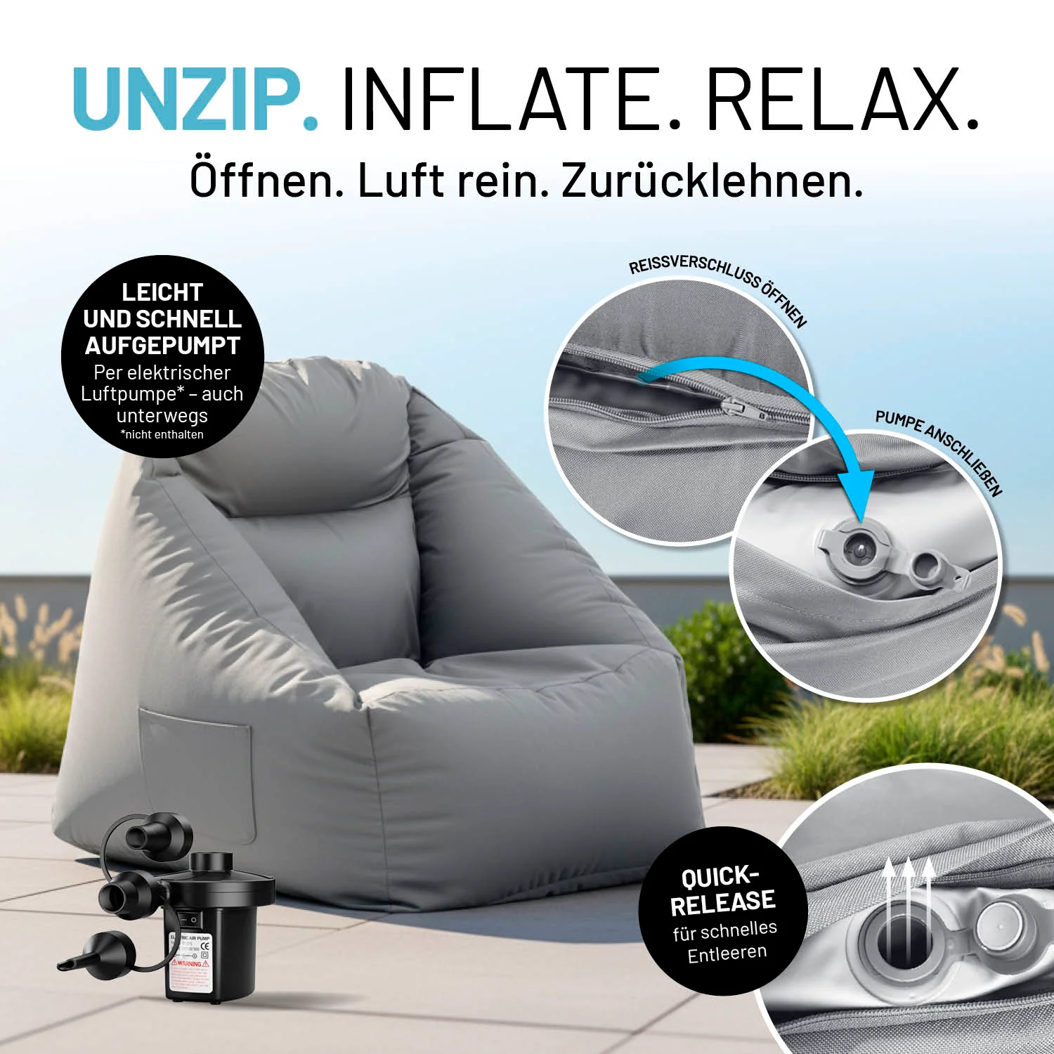 CrozyAir Relax-Set Luftsessel + Lufthocker - Grau - Image 10