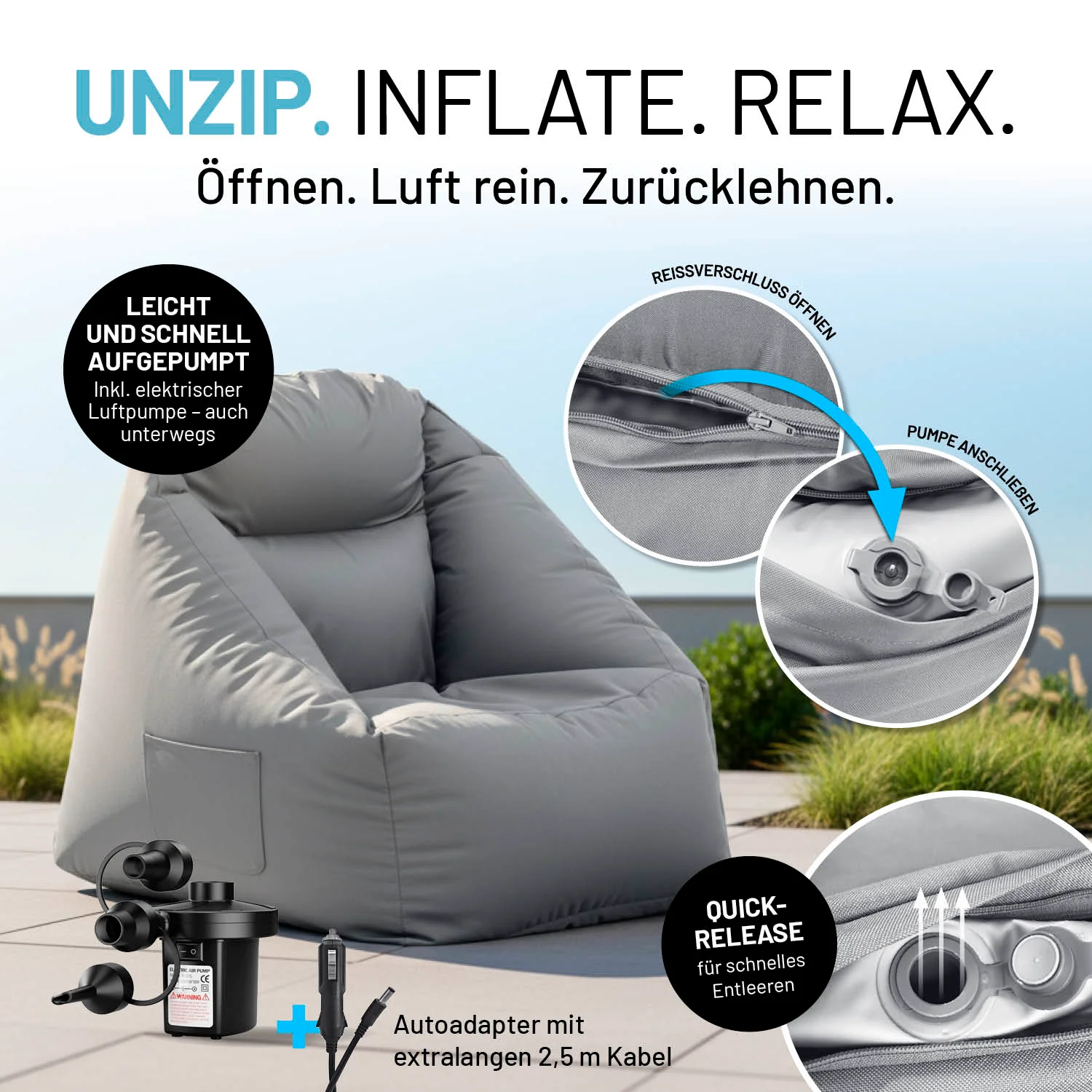 CrozyAir Relax-Set XL Luftsessel + Lufthocker inkl. Luftpumpe 2GO - Image 10