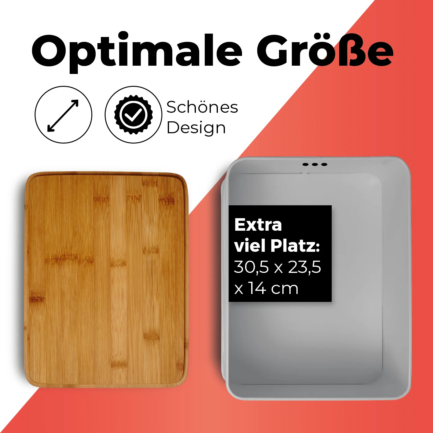 Cuisine Brotkasten aus Metall mit Bambus Deckel - Rechteckig 30,5 x 23,5 x 14 cm - Hellgrau - Image 4