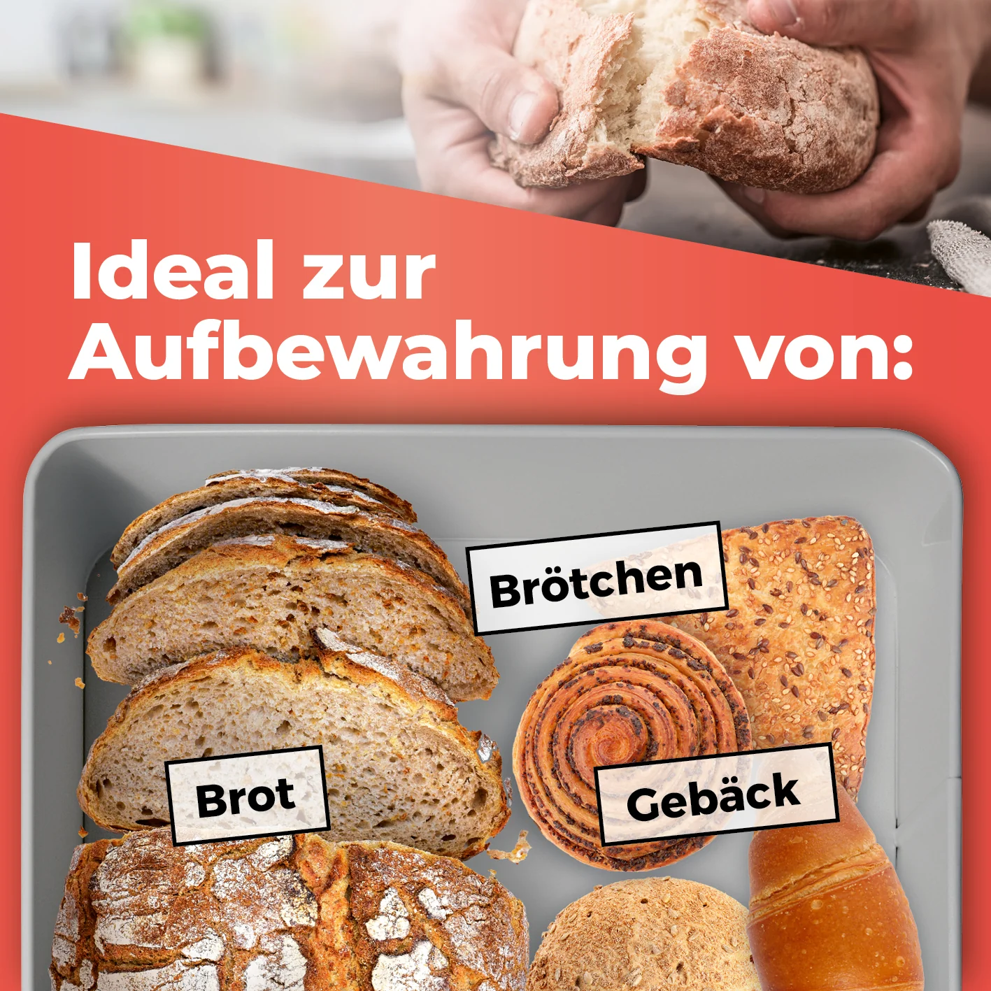 Cuisine Brotkasten aus Metall mit Bambus Deckel - Rechteckig 30,5 x 23,5 x 14 cm - Hellgrau - Image 5